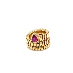 Bulgari Tubogas Serpenti Ruby 18k Yellow Gold 3-Row Ring