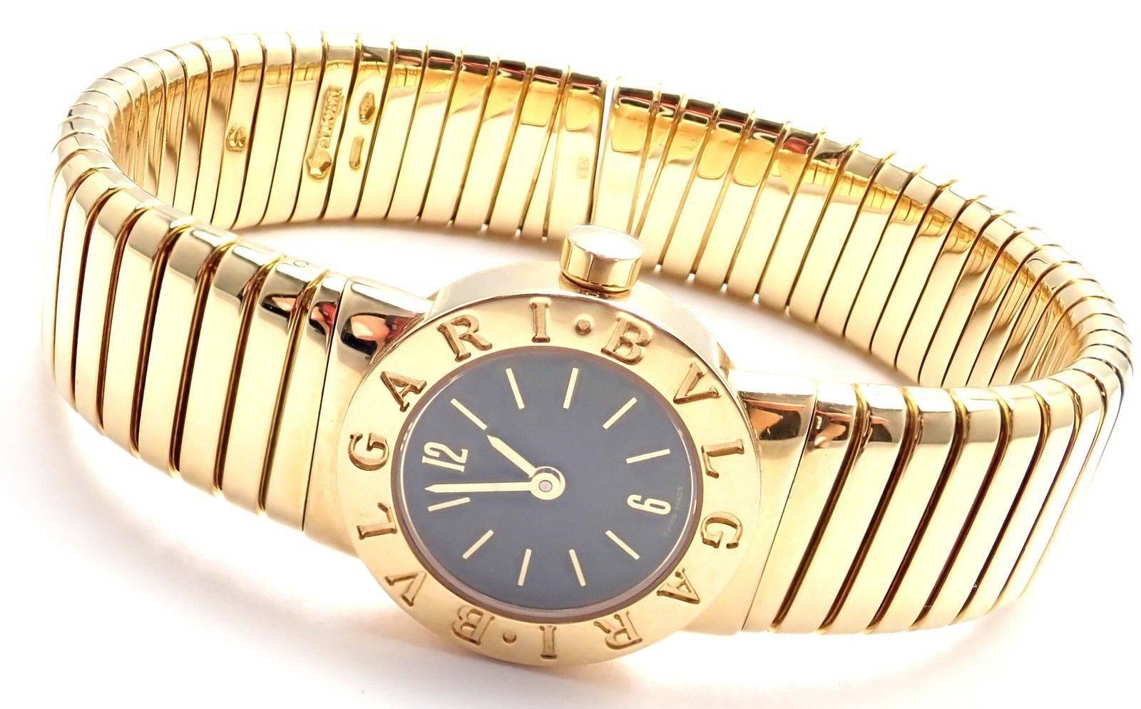 Bulgari lady's 18k yellow gold Tubogas Serpent Snake bracelet watch. 
Details:
Model: BB192T
Movement Type: Quartz
Case Size: 3/4