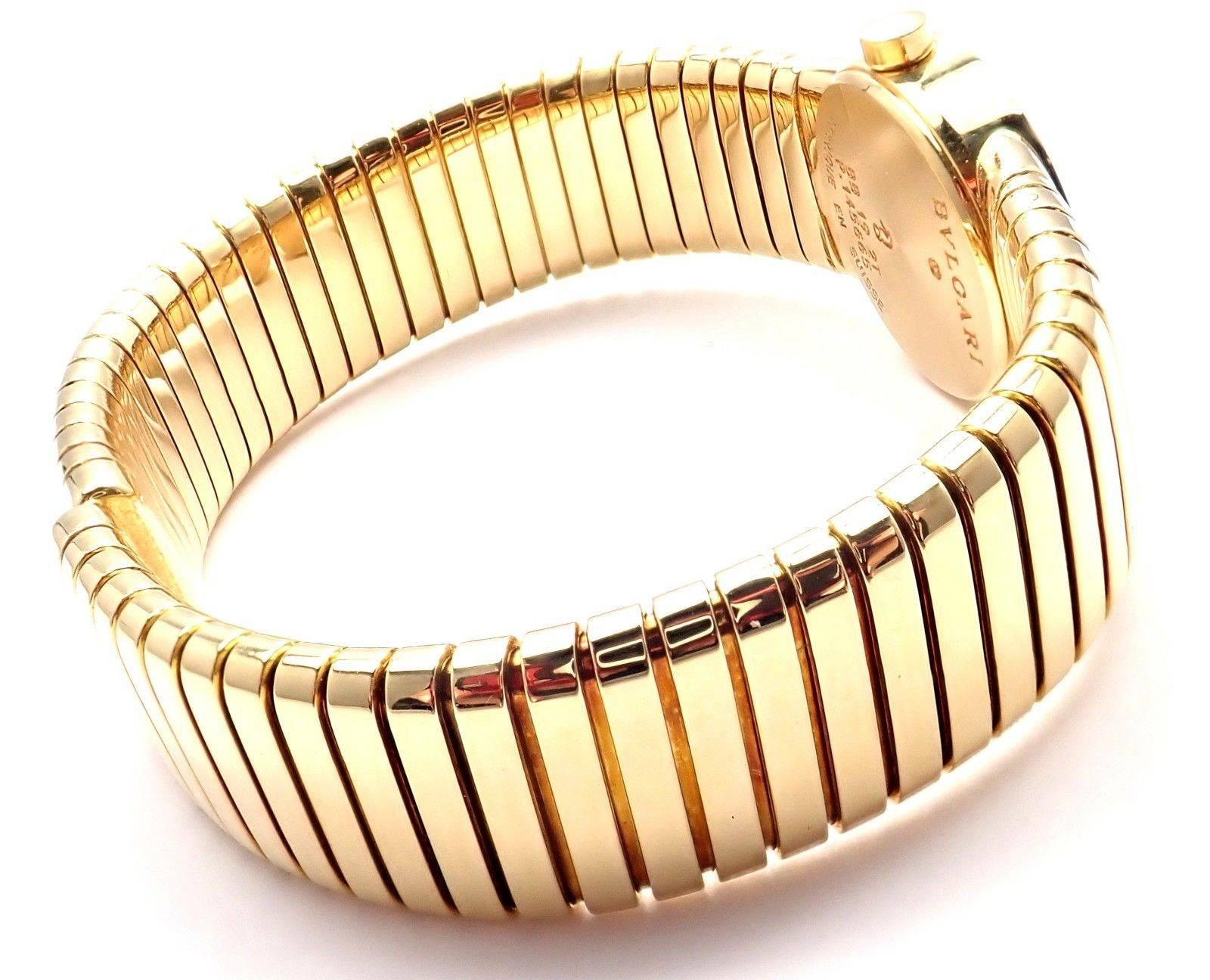 Women's or Men's Bulgari Yellow Gold Tubogas Serpenti Snake Quartz Bracelet Wristwatch