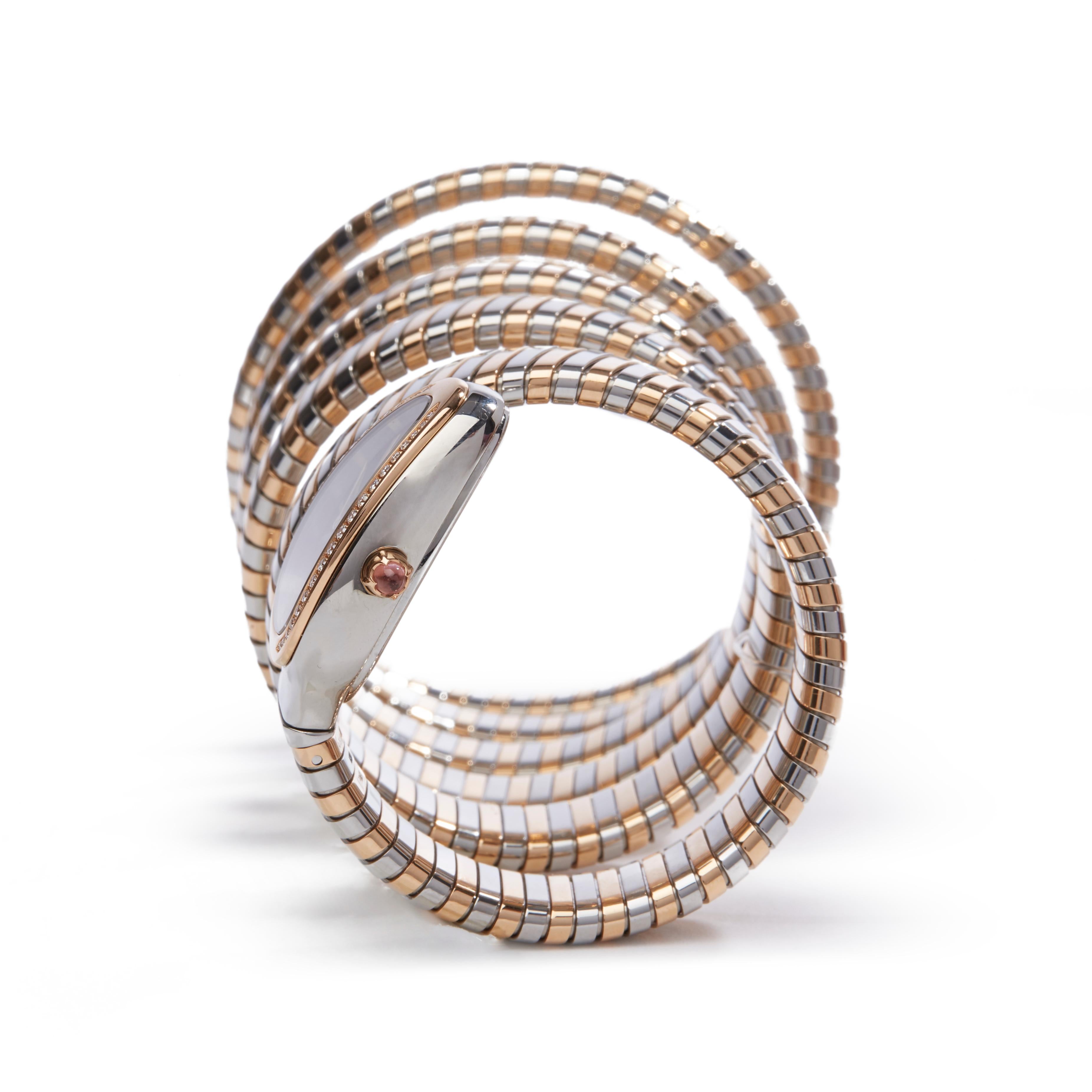 Bulgari Tubogas Serpenti Stainless Steel And 18k Rose Gold 102621 In Excellent Condition In Bishops Stortford, Hertfordshire