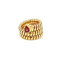 Bulgari Tubogas Serpenti Tourmaline 18k Yellow Gold 3-Row Ring