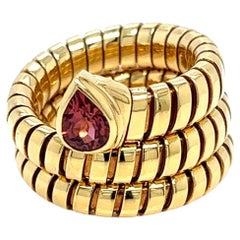 Bulgari Tubogas Serpenti Tourmaline 18k Yellow Gold 3-Row Ring