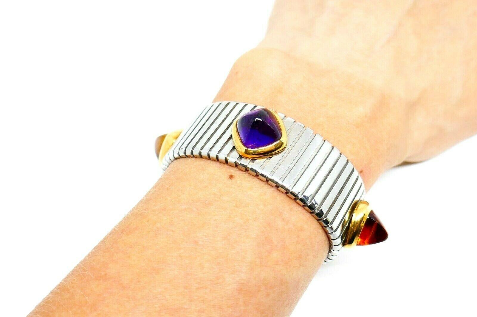 Bulgari Tubogas Stainless Steel Yellow Gold Gemstones Bracelet 3