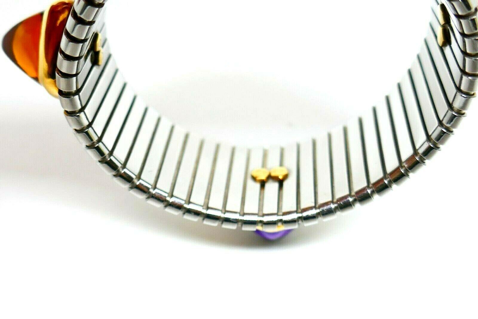 Bulgari Tubogas Stainless Steel Yellow Gold Gemstones Bracelet 1