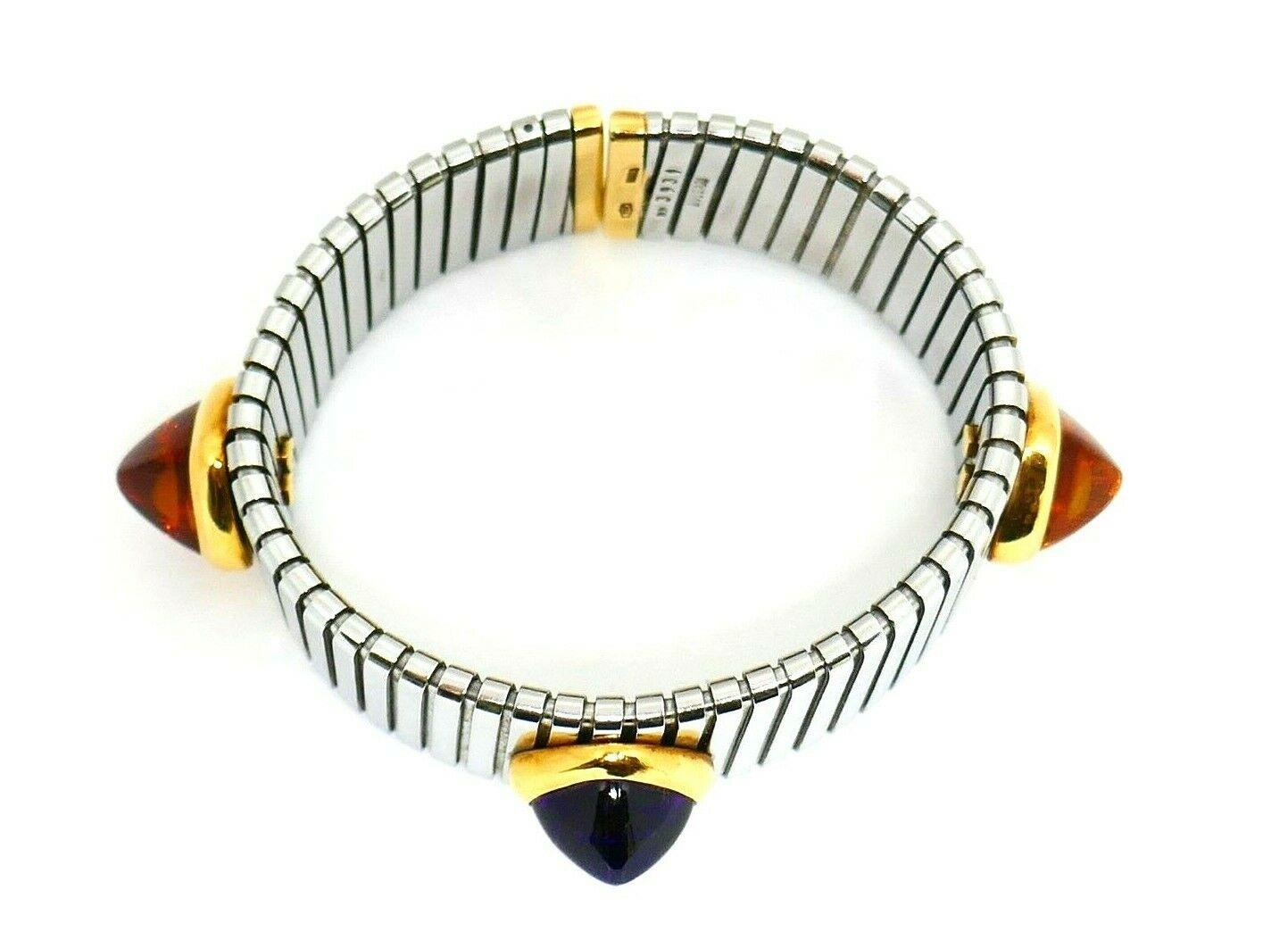 Bulgari Tubogas Stainless Steel Yellow Gold Gemstones Bracelet 2