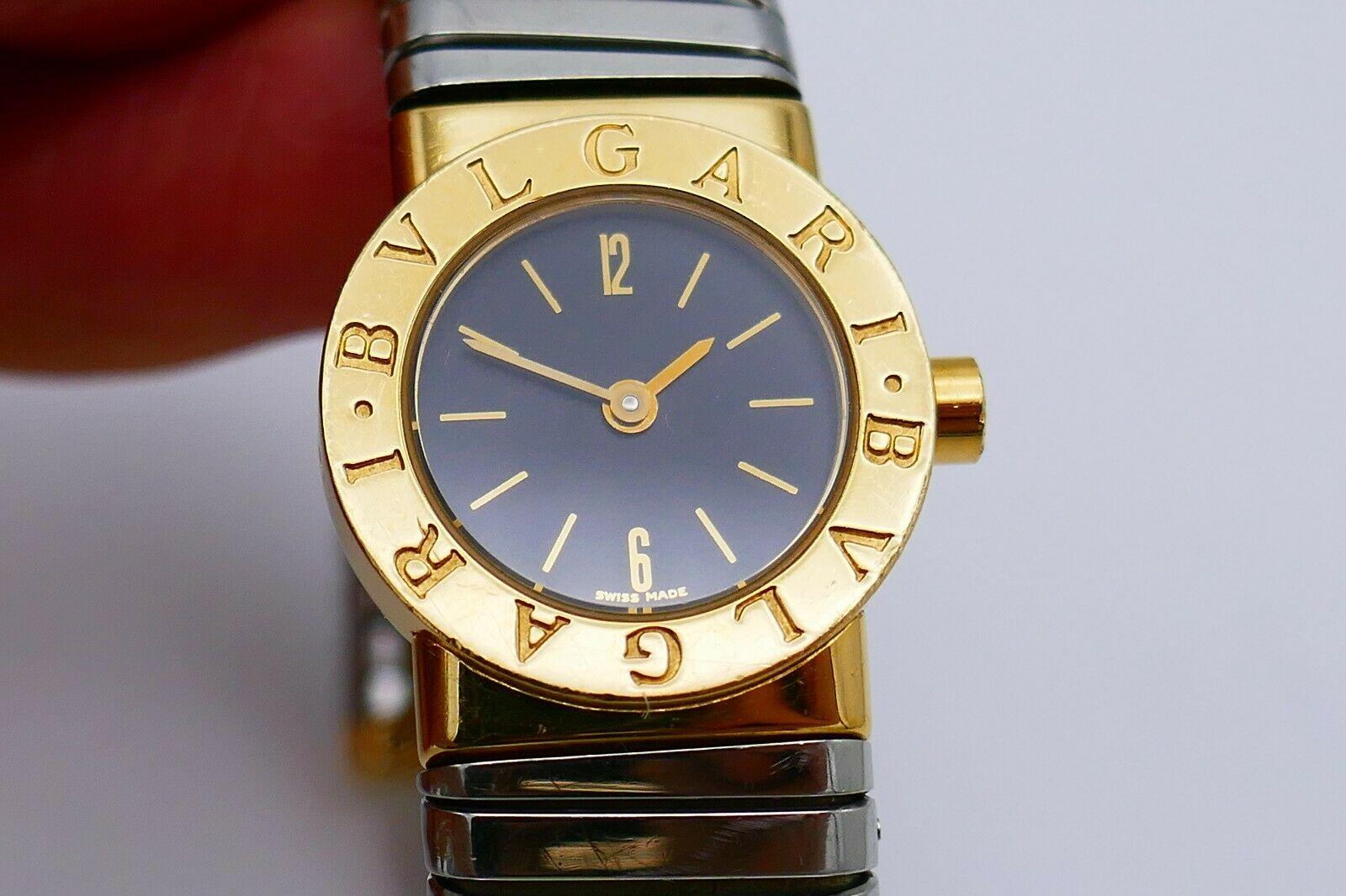Bulgari Tubogas wrist watch with 18k yellow gold case and stainless steel bracelet. Model number BB 19 2T with quartz movement. Stamped with Bulgari maker's mark, a model and serial number and a country of origin (Switzerland). 
Measurements: will