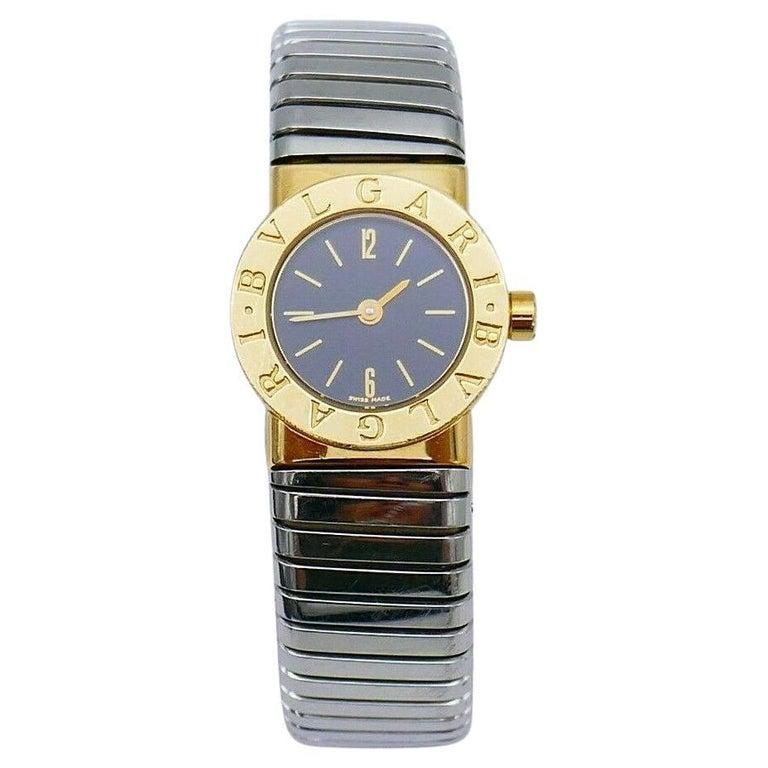 Bulgari Tubogas Stainless Steel Yellow Gold Wristwatch BB 19 2T In Excellent Condition In Beverly Hills, CA