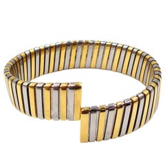 Bulgari Tubogas Steel 18K Yellow Gold Flexible Cuff Bracelet