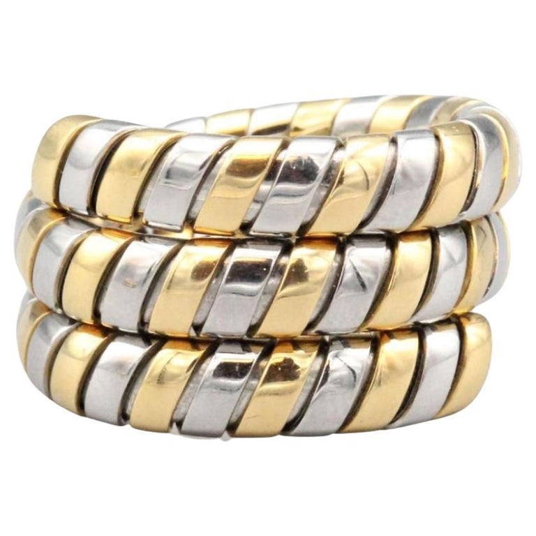 Bulgari Tubogas Steel and 18k Gold Flexible Snake Ring at 1stDibs | bulgari  ring gold
