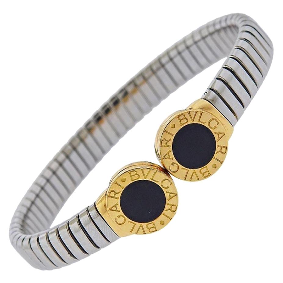 Bulgari Tubogas Steel Gold Onyx Bracelet