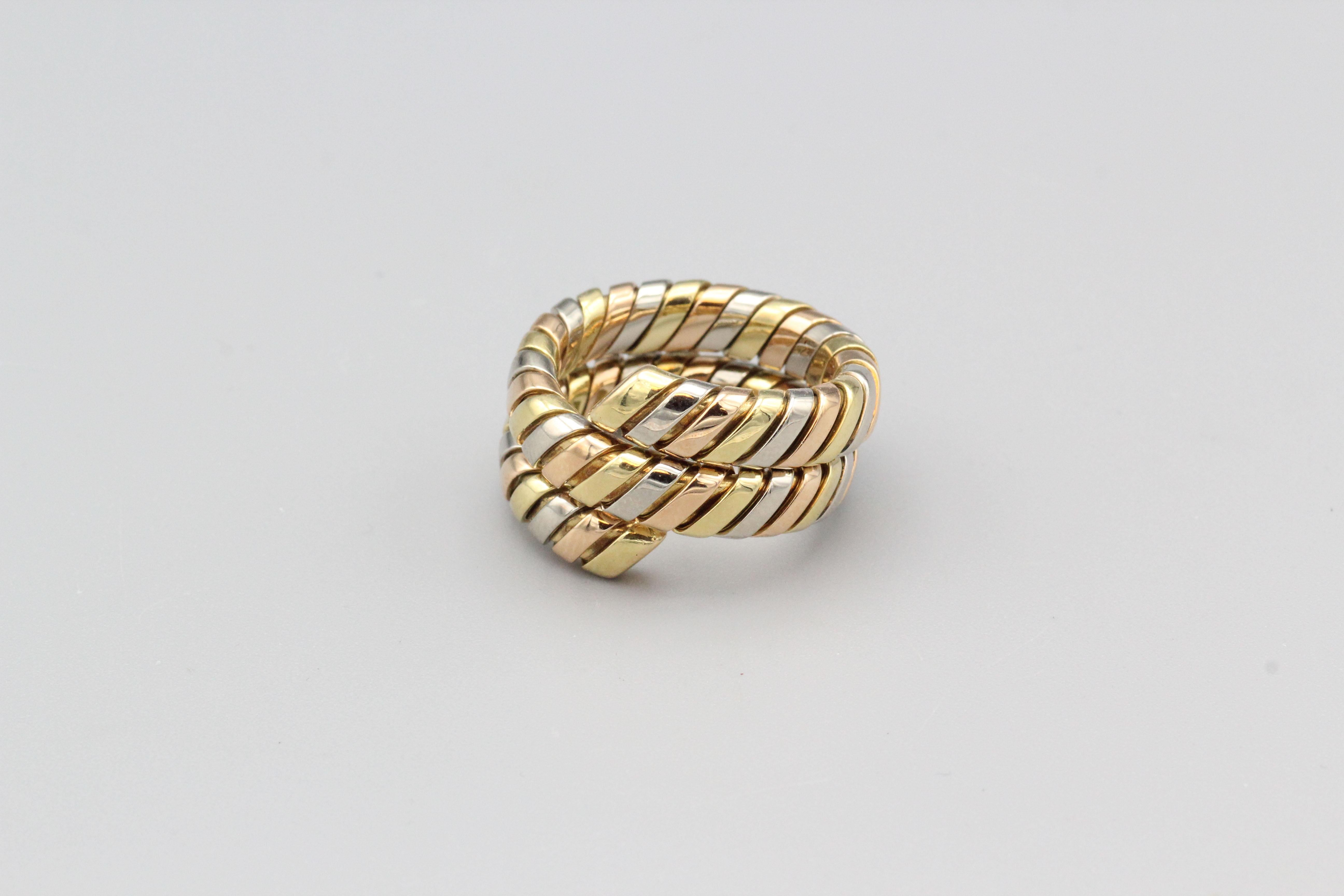 Fine 18K yellow, white and pink gold, snake ring from the 