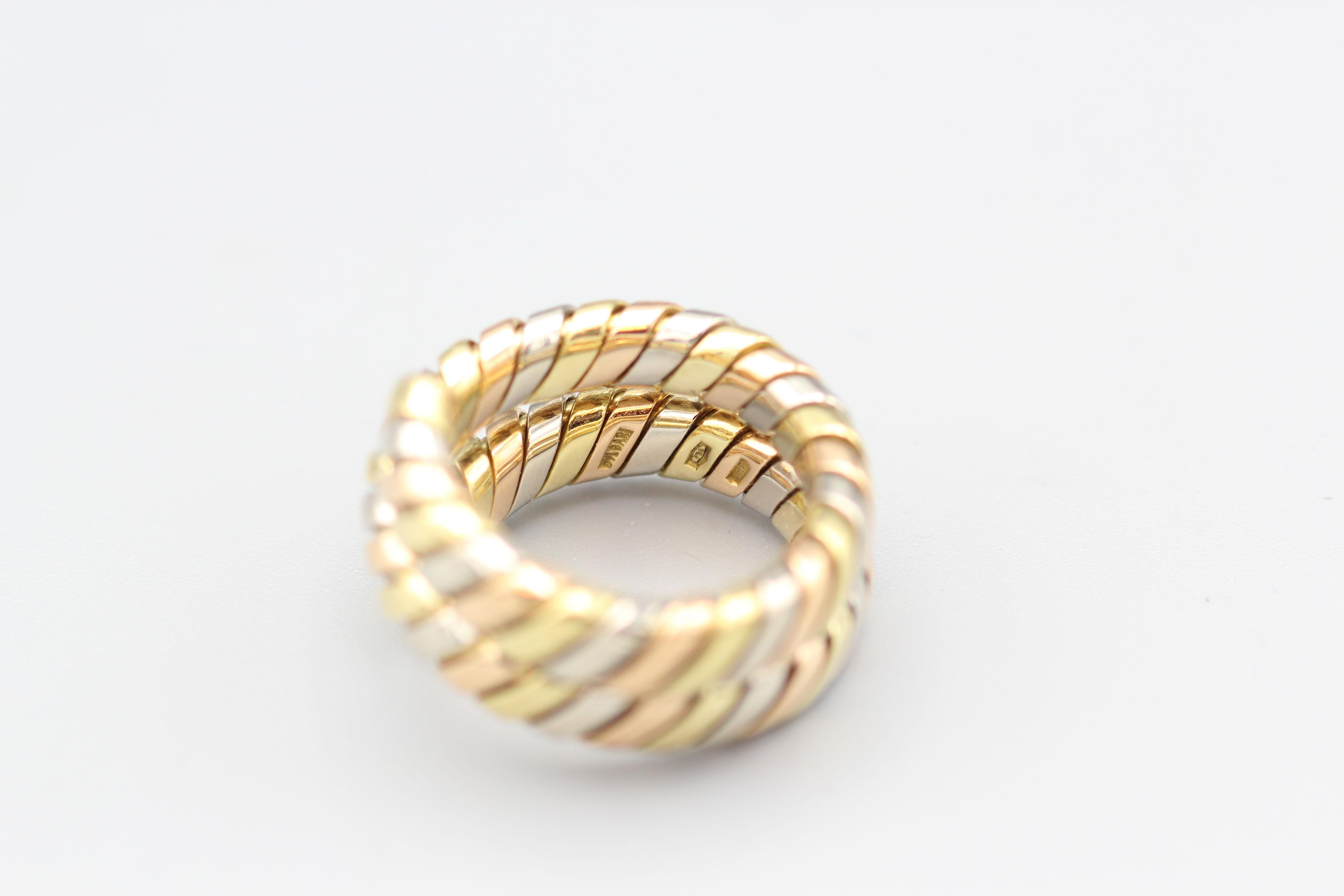 Contemporary Bulgari Tubogas Three Color 18k Gold Flexible Snake Ring