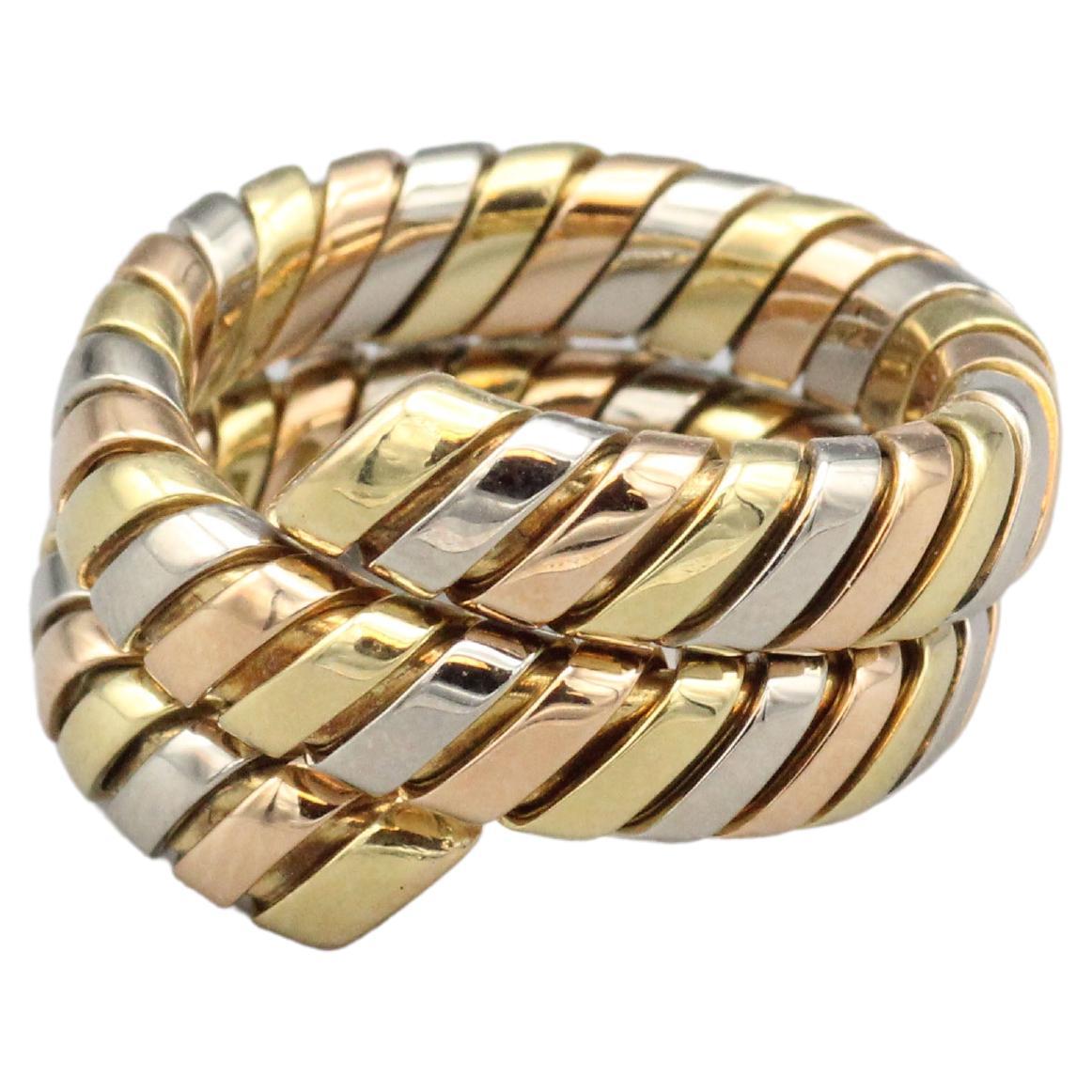 Bulgari Tubogas Three Color 18k Gold Flexible Snake Ring