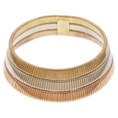 Bulgari "Tubogas "Three Row 18k Ttri-Tone Gold Choker NecklacE