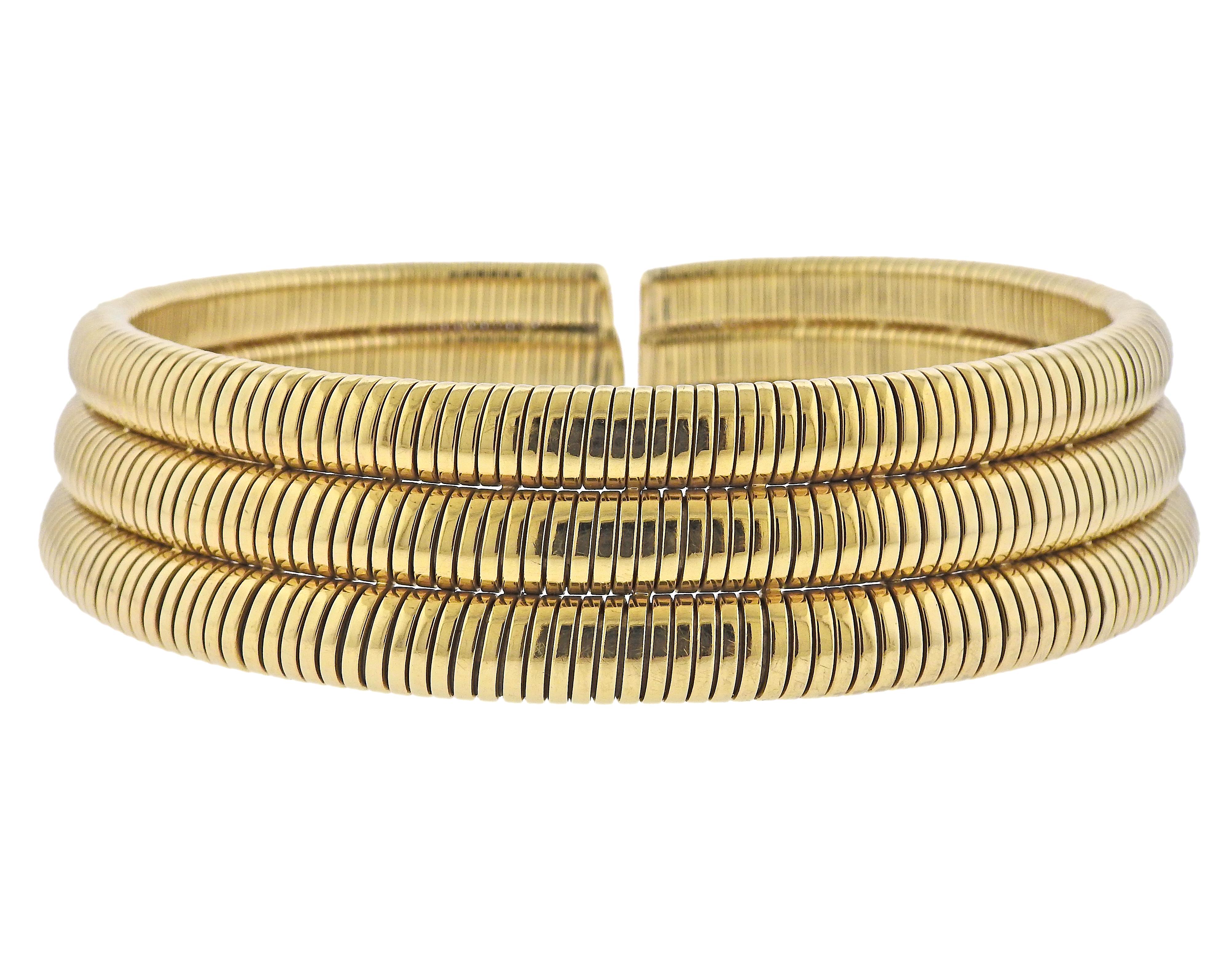 Iconic Tubogas three row collar necklace by Bvlgari. Necklace will fit an average size neck - approx. 13-13.5