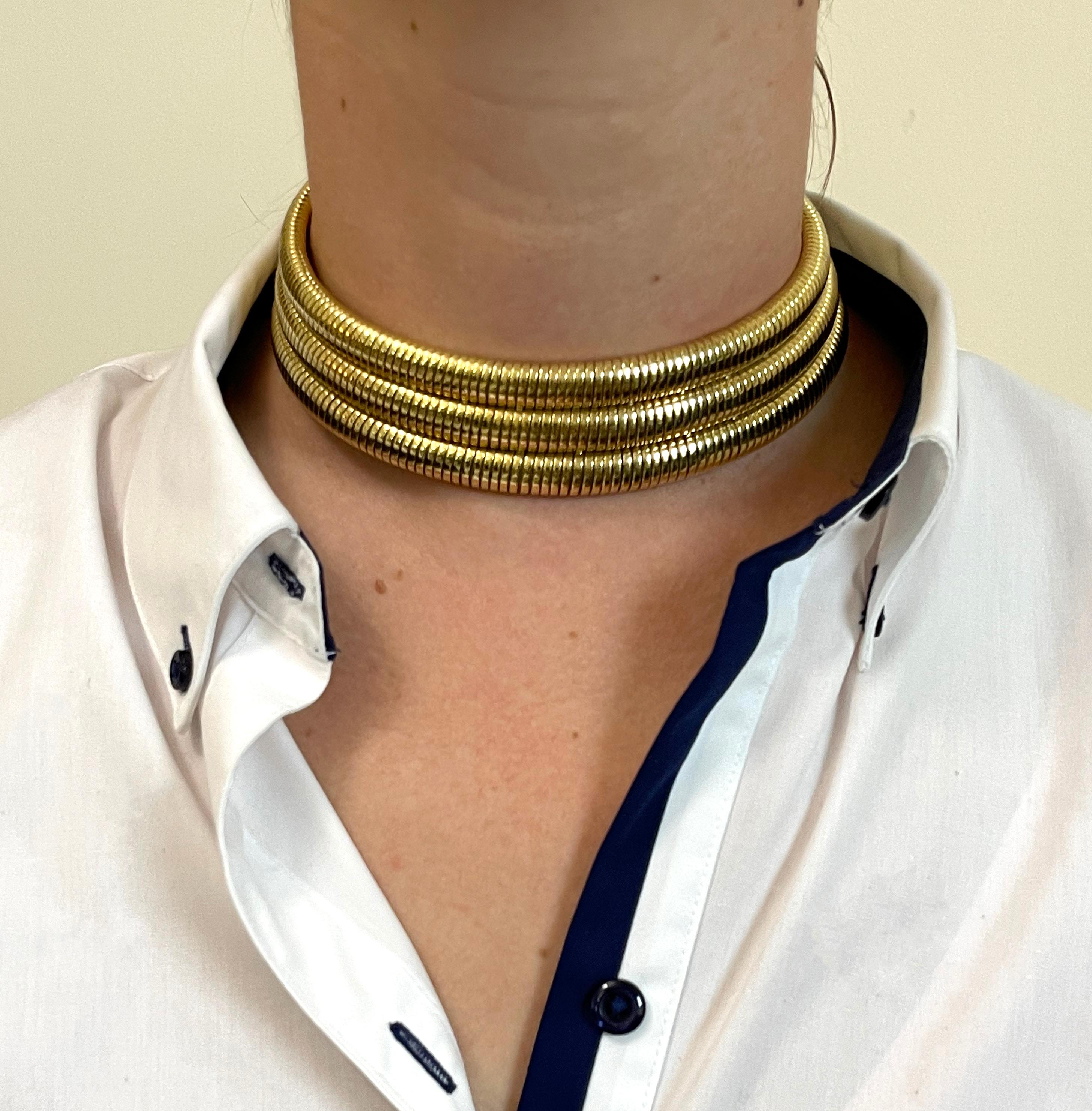 Women's Bulgari Tubogas Three Row Gold Collar Necklace