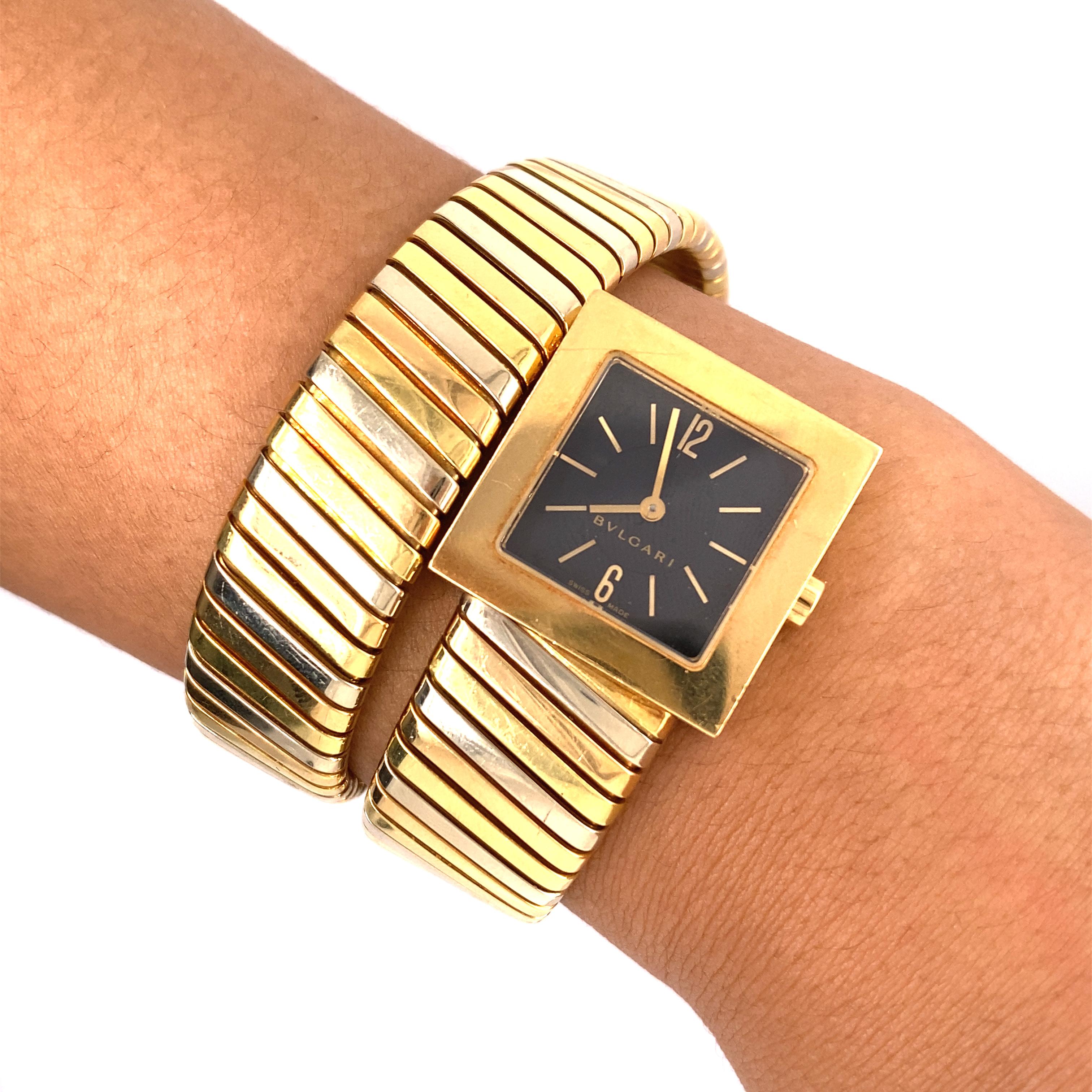 Bulgari Tubogas Tri Color Gold Wrap Bracelet Watch In Good Condition In New York, NY