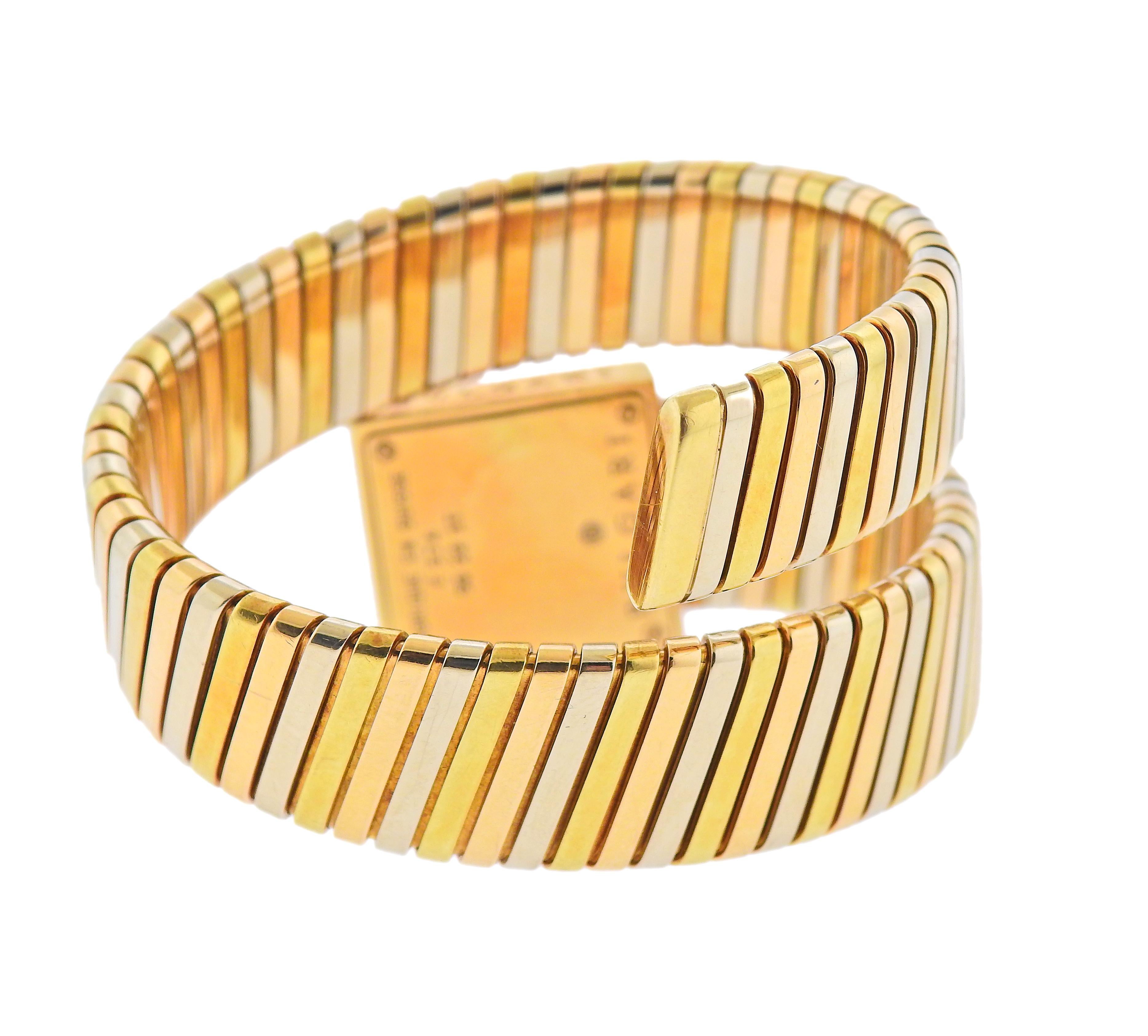 Bulgari Tubogas Tri Color Gold-Wickelarmbanduhr SQ 22 1T im Zustand „Hervorragend“ im Angebot in New York, NY