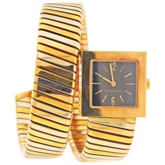 Vintage Bulgari Tubogas Tri Color Gold Wrap Bracelet Watch SQ 22 1T