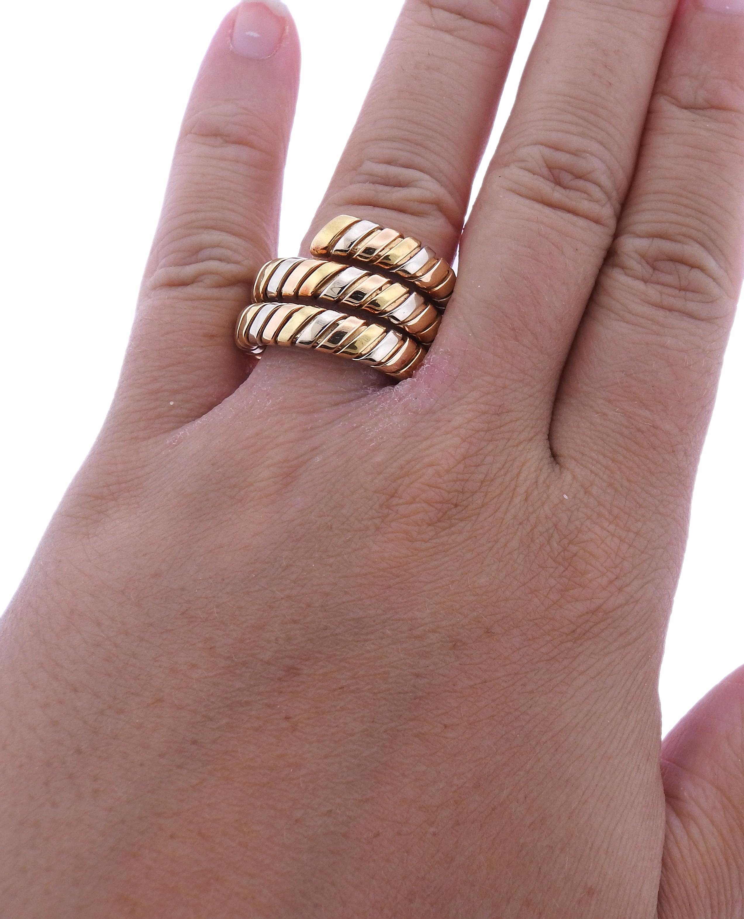 Women's Bulgari Tubogas Tri Color Gold Wrap Ring