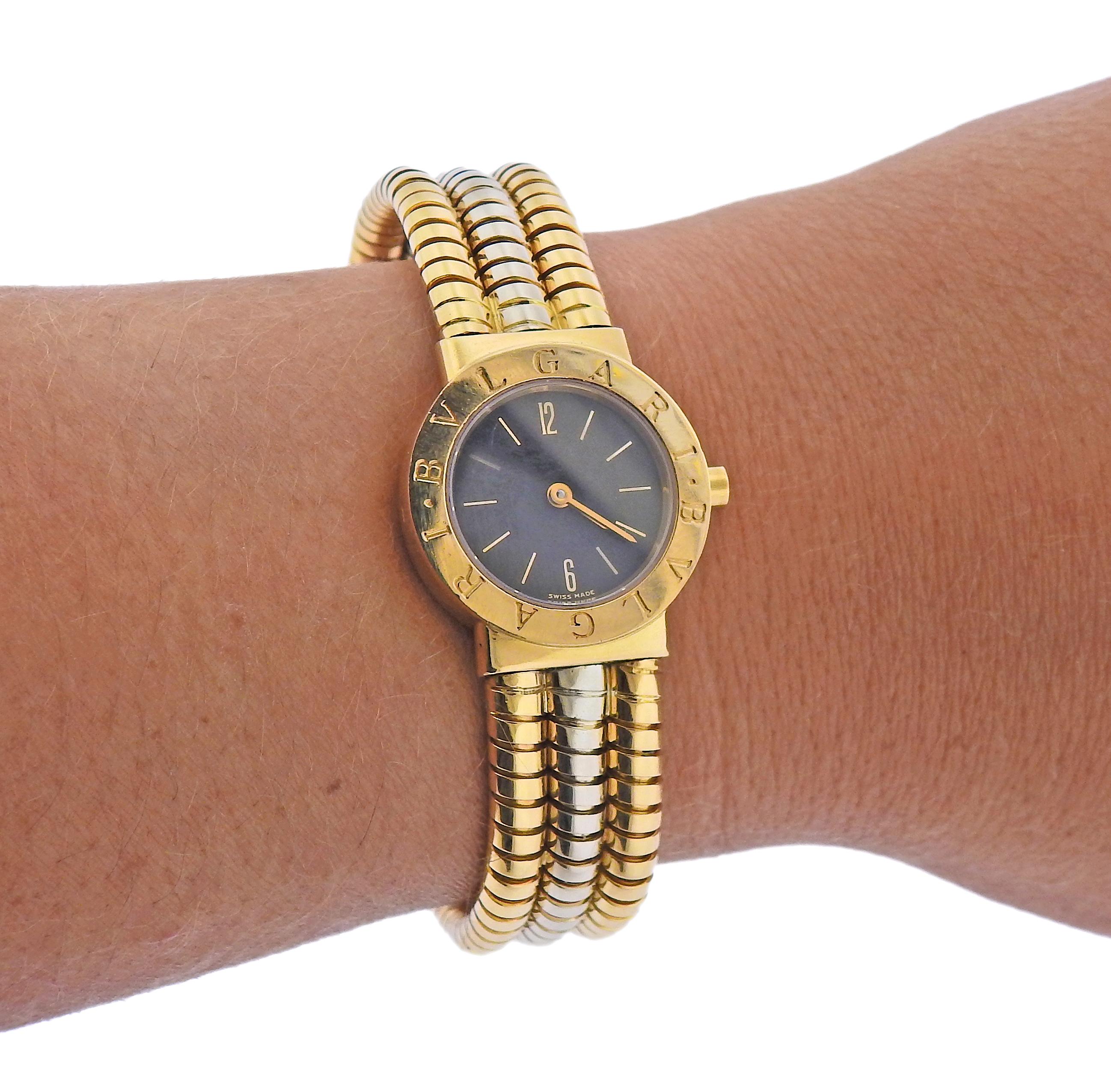 Bulgari Tubogas Watch Bracelet BB 23 2T In Excellent Condition For Sale In New York, NY