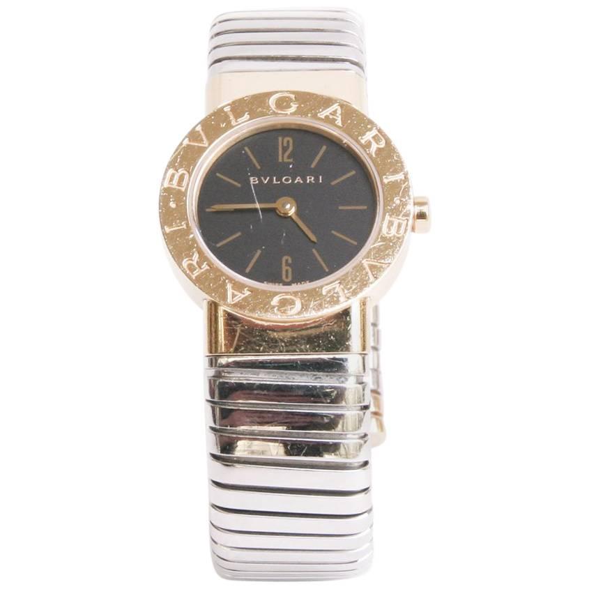 BULGARI Montre Tubogas en or jaune 18 carats et acier