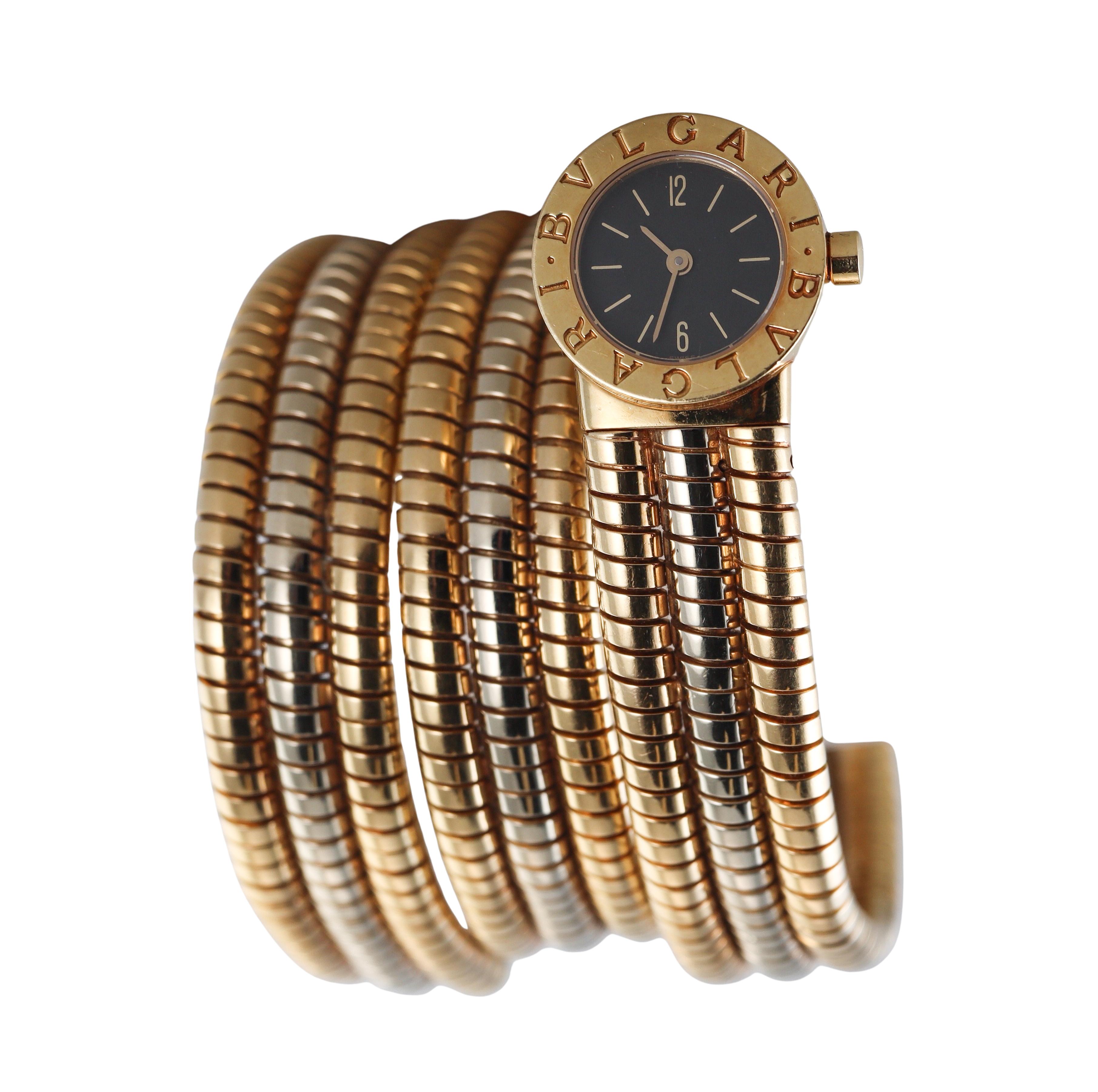 Bulgari Tubogas White Yellow Gold Wrap Bracelet Watch BB191T For Sale 5