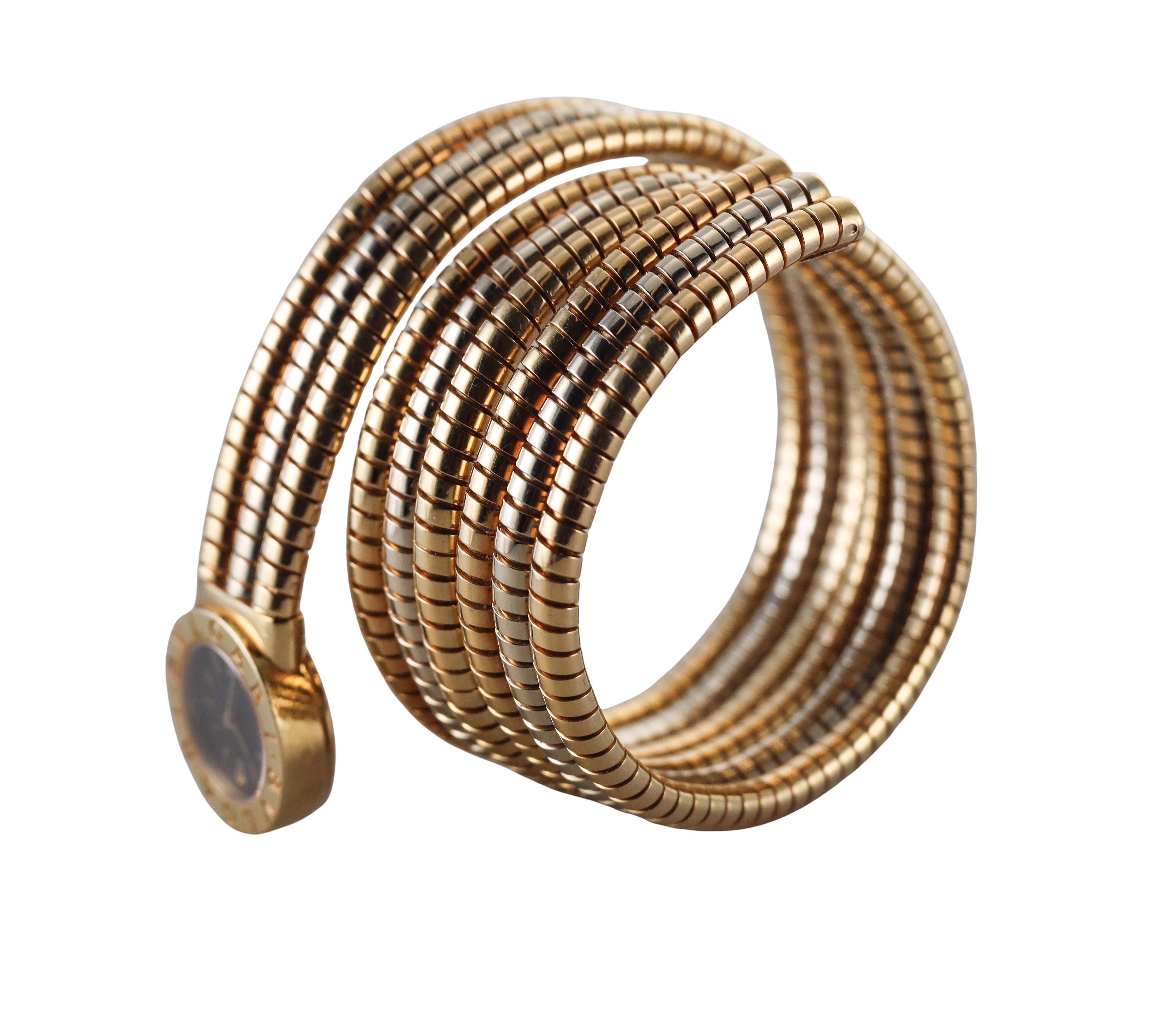 Bulgari Tubogas White Yellow Gold Wrap Bracelet Watch BB191T For Sale 8