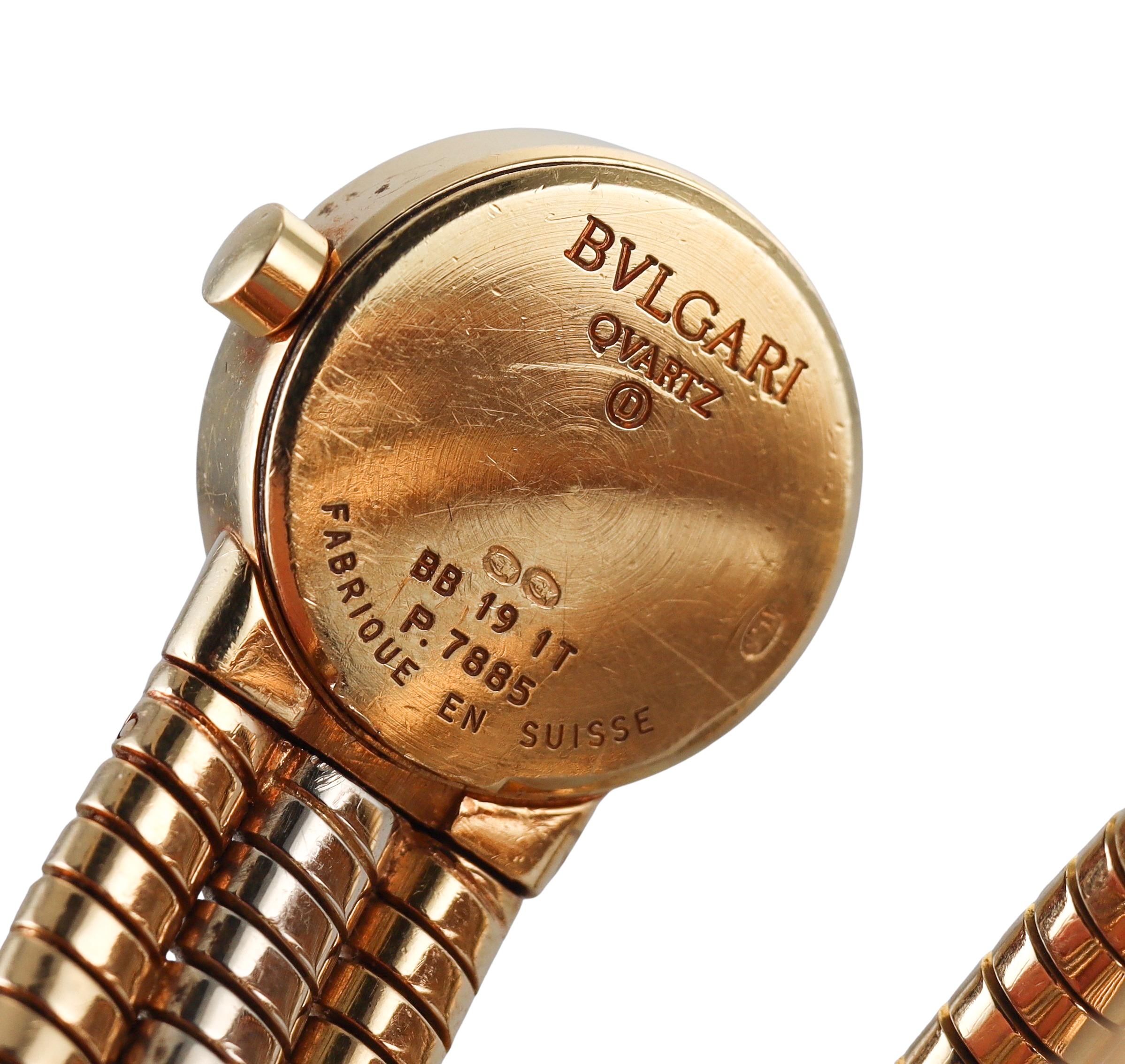 Bulgari Tubogas White Yellow Gold Wrap Bracelet Watch BB191T For Sale 9