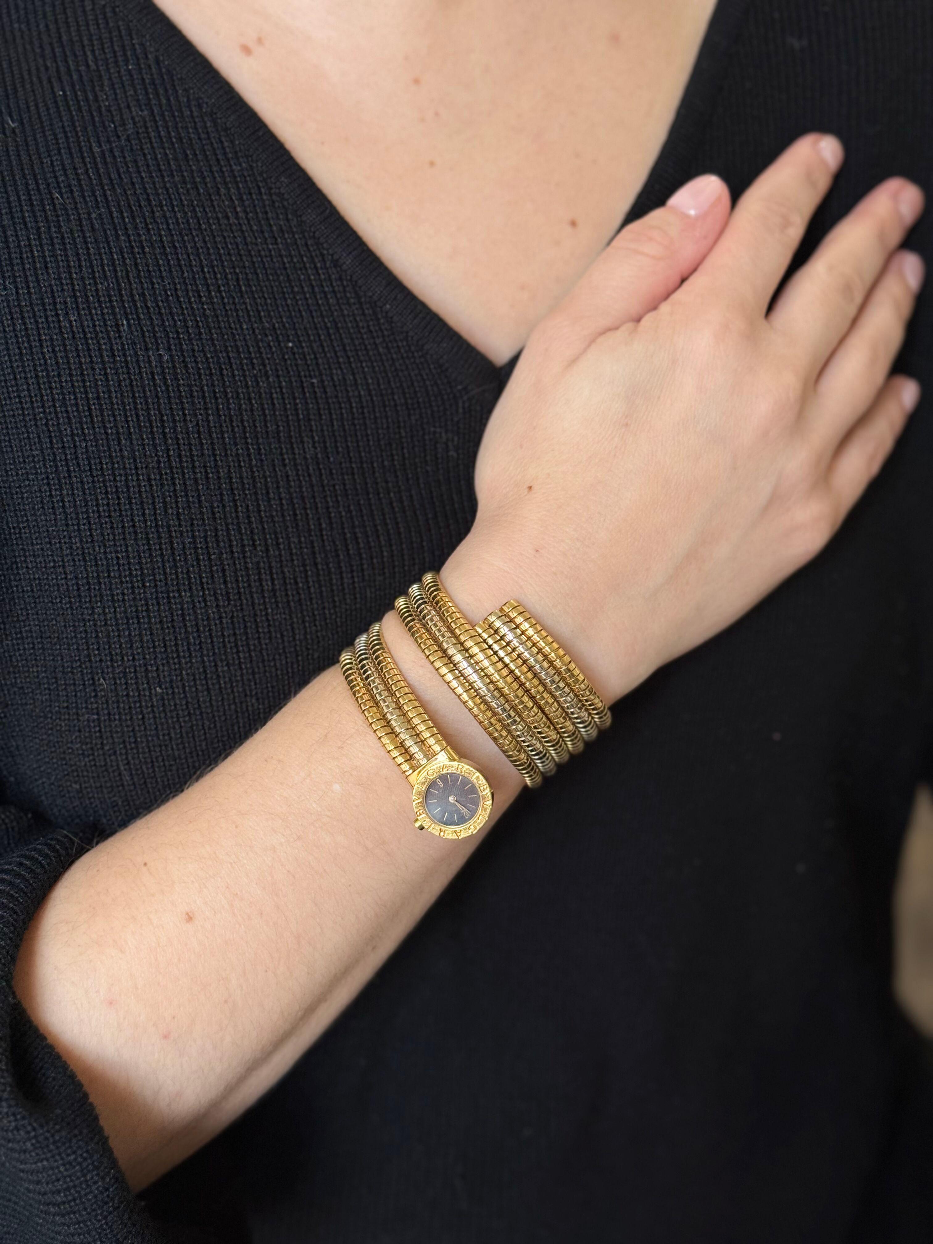 Bulgari Tubogas White Yellow Gold Wrap Bracelet Watch BB191T For Sale 12