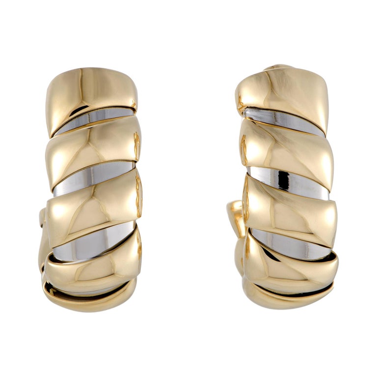Bulgari Tubogas Yellow and White Gold Huggie Clip-On Earrings at 1stDibs