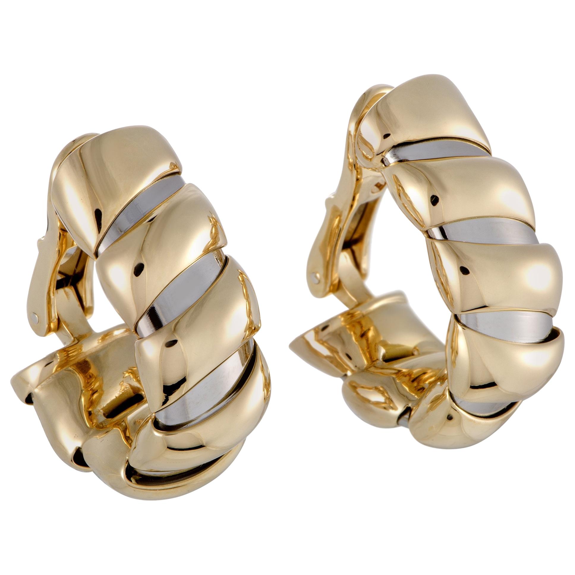 Bulgari Tubogas Yellow and White Gold Huggie Clip-On Earrings