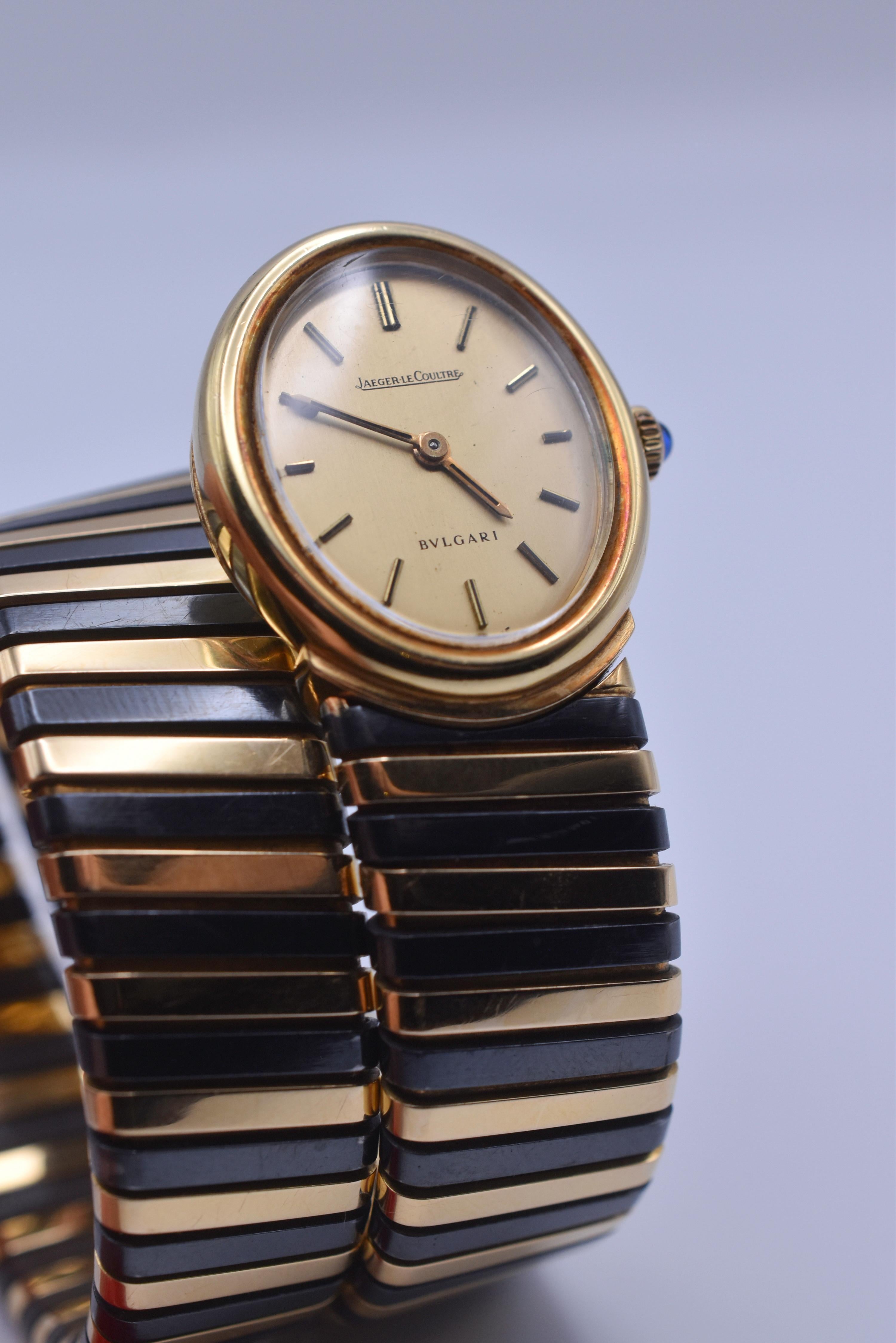 Cabochon Bulgari Tubogas Yellow & Blackened Gold Watch For Sale