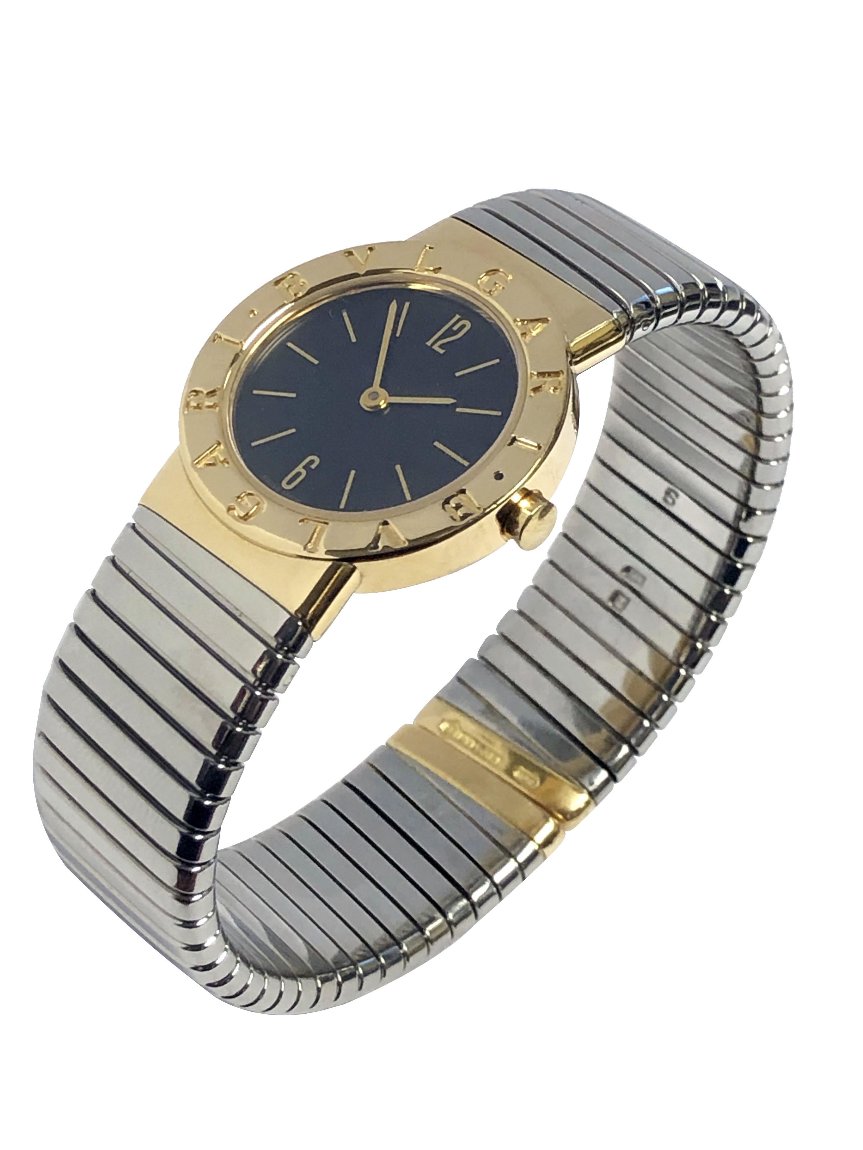 Bulgari Tubogas Yellow Gold and Steel ladies Quartz Bracelet Watch In Excellent Condition For Sale In Chicago, IL