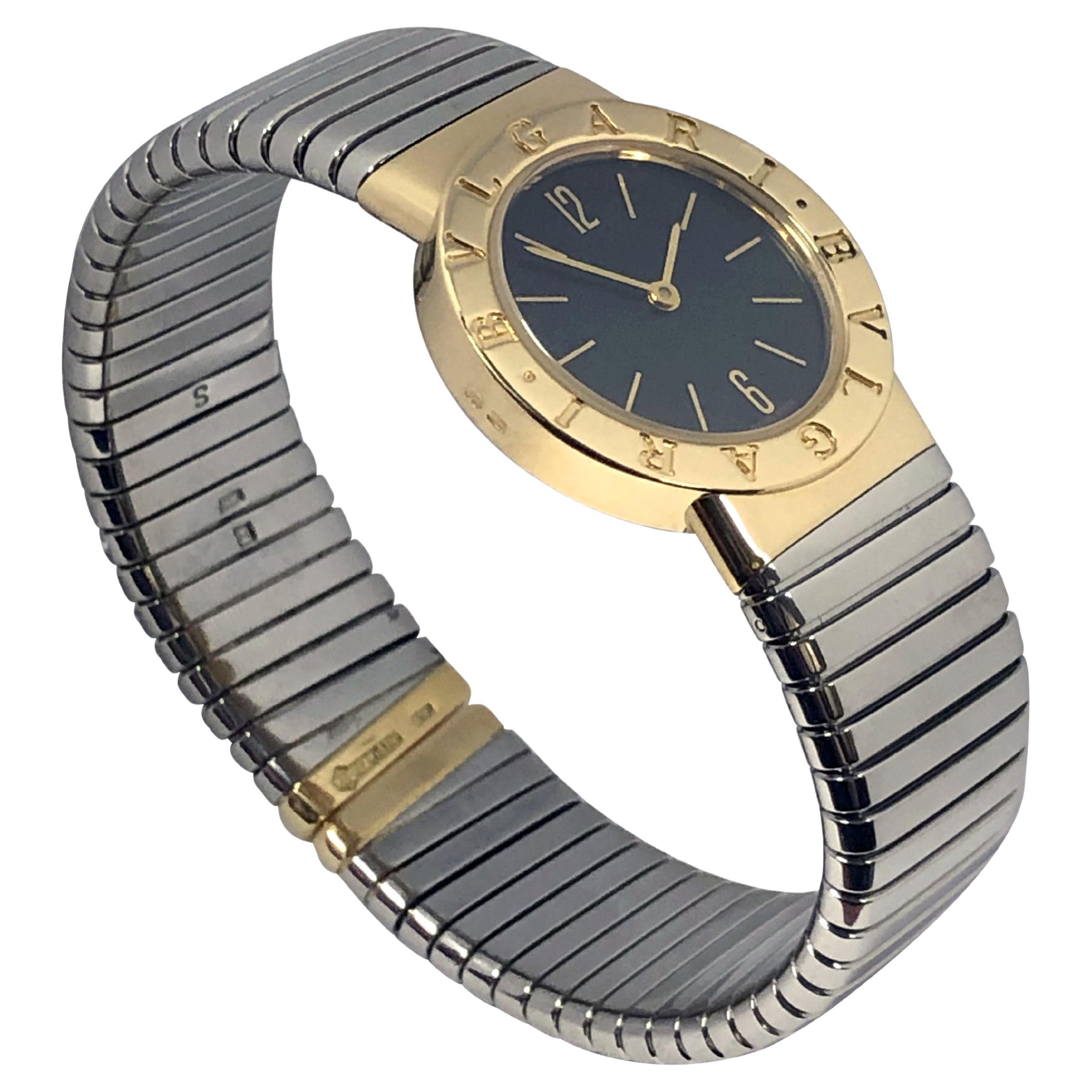 Bulgari Tubogas Yellow Gold and Steel ladies Quartz Bracelet Watch For Sale