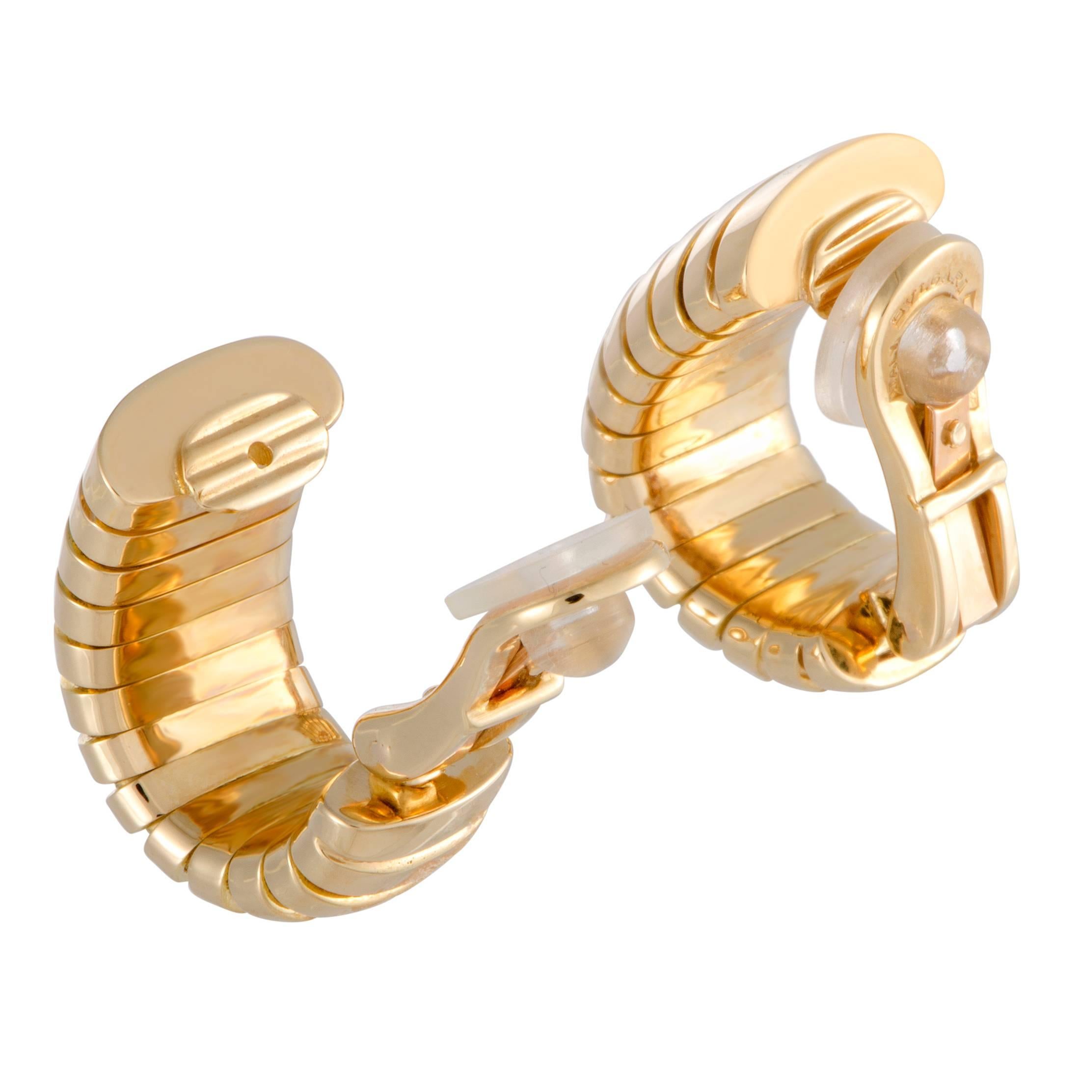 Bulgari Tubogas Yellow Gold Clip-On Earrings In Excellent Condition In Southampton, PA