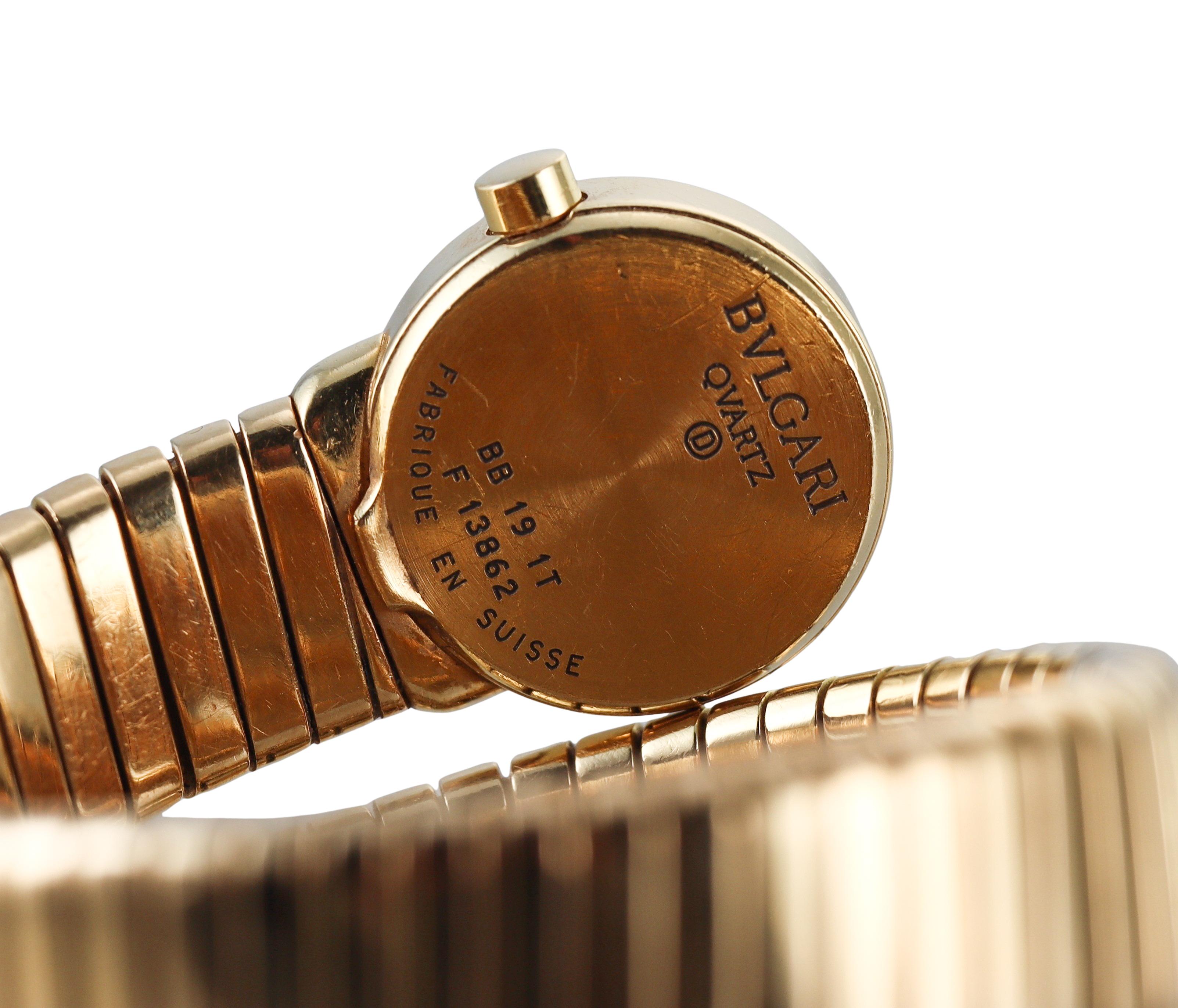 Bulgari Tubogas Yellow Gold Coil Wrap Watch Bracelet BB191T In Excellent Condition For Sale In New York, NY