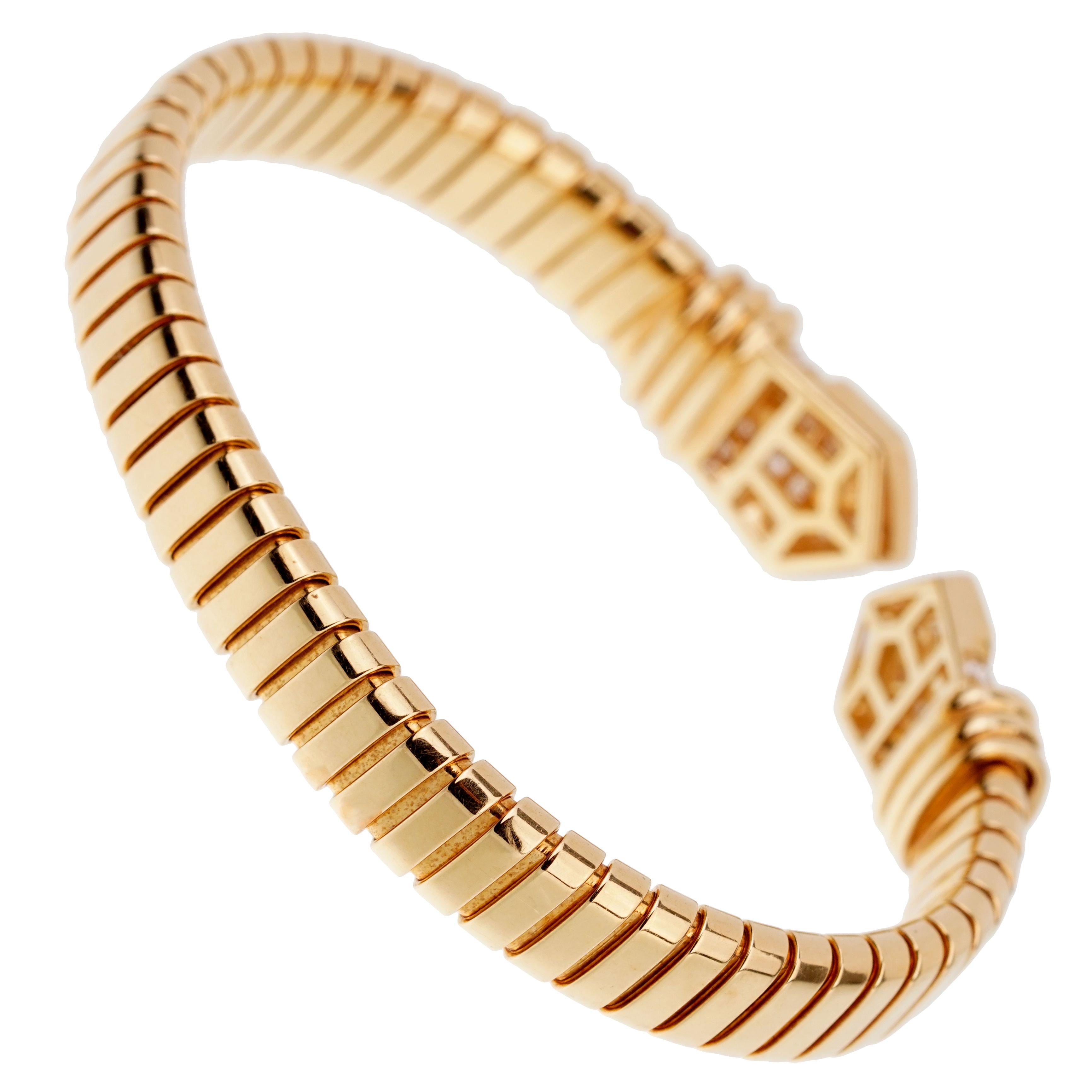 Women's Bulgari Tubogas Yellow Gold Diamond Cuff Bracelet
