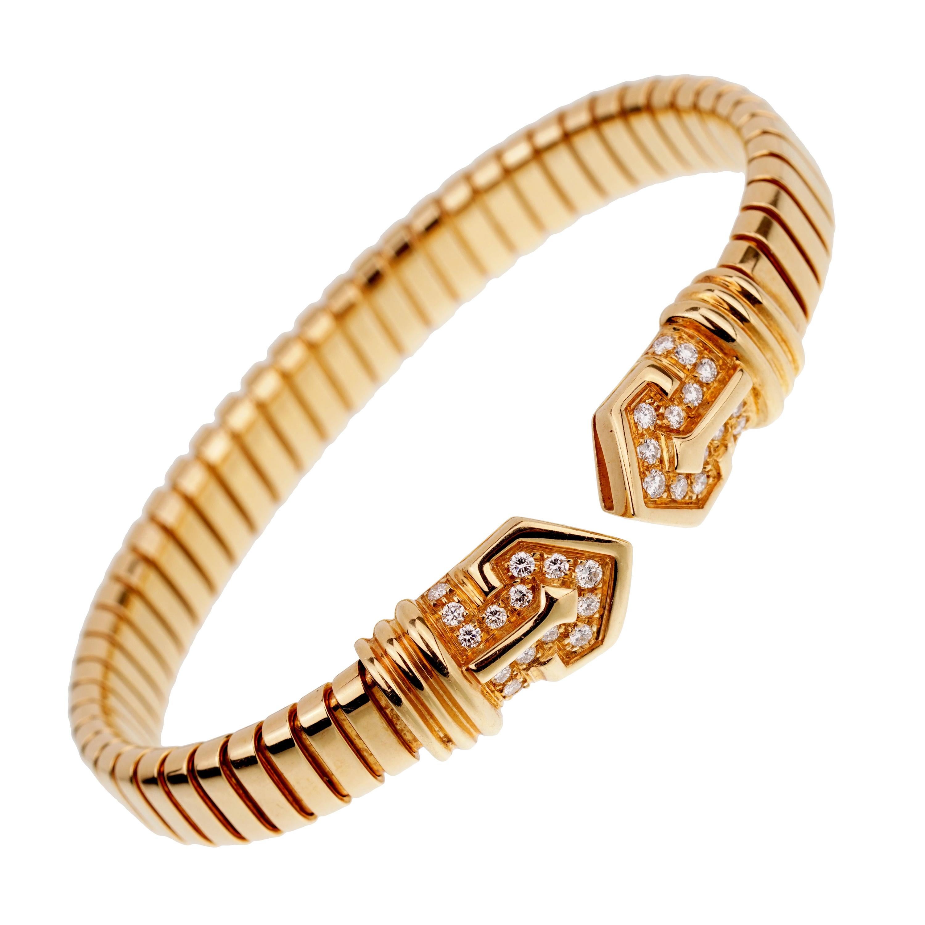 Bulgari Tubogas Yellow Gold Diamond Cuff Bracelet