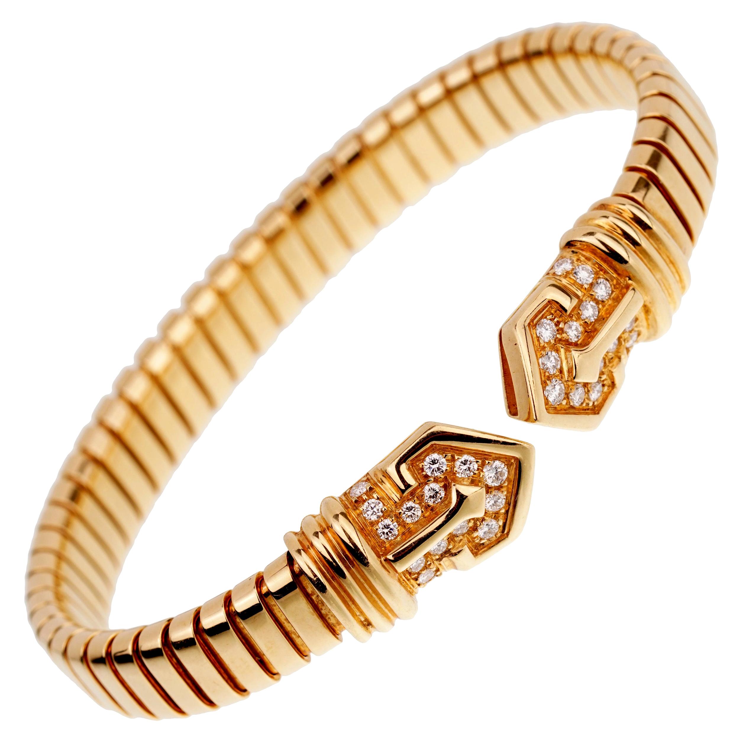 Bulgari Tubogas Yellow Gold Diamond Cuff Bracelet