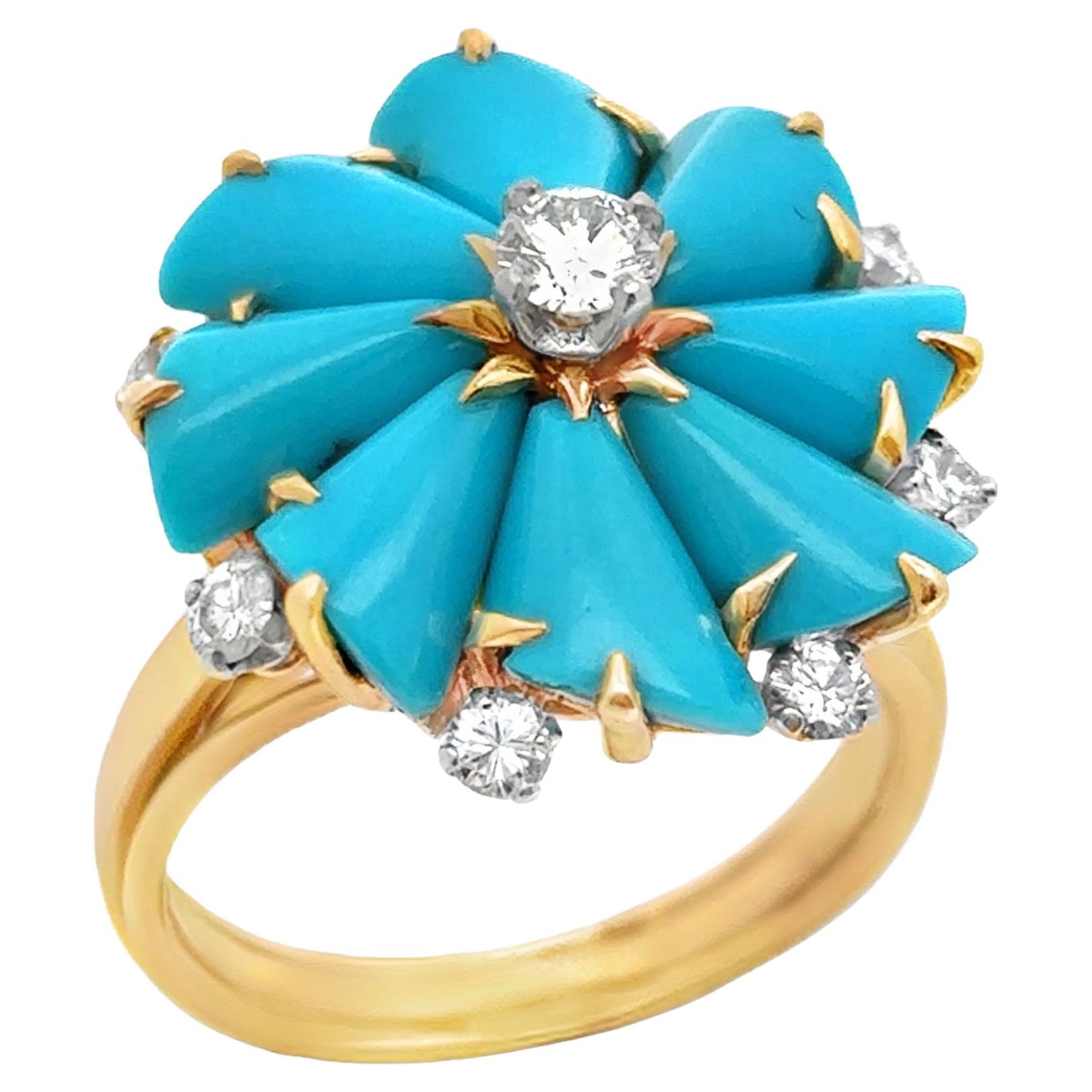 Bulgari Turquoise 
Diamond Cocktail Ring For Sale