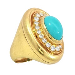 Bulgari Turquoise Diamond Ring 20K Yellow Gold ~4.26ctw