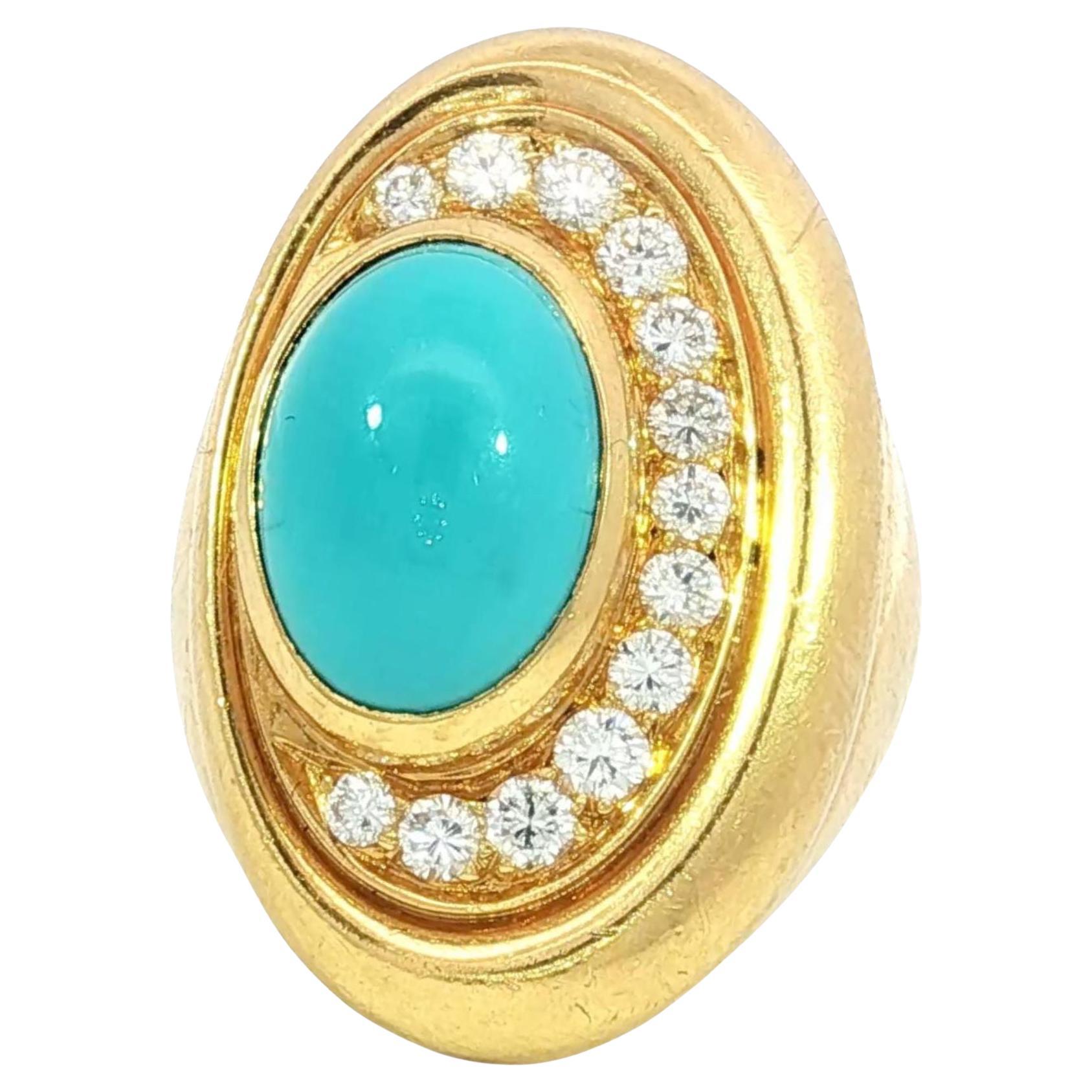 Bulgari Turquoise Diamond Ring 20K Yellow Gold ~4.26ctw en venta
