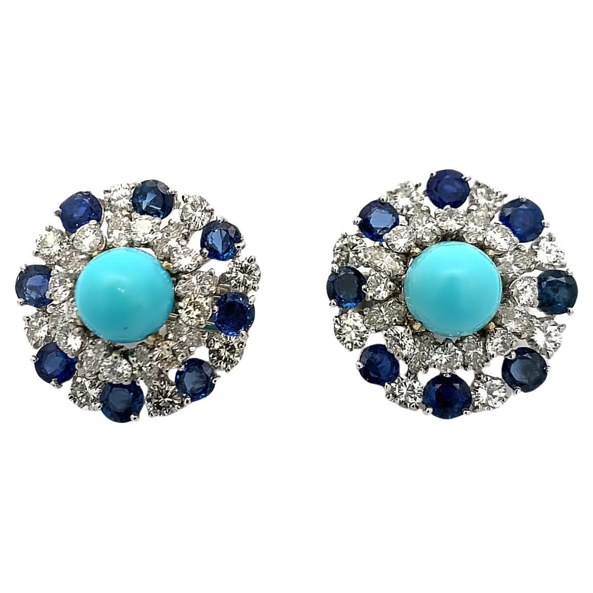 Bulgari Turquoise Sapphire and Diamond Earrings For Sale