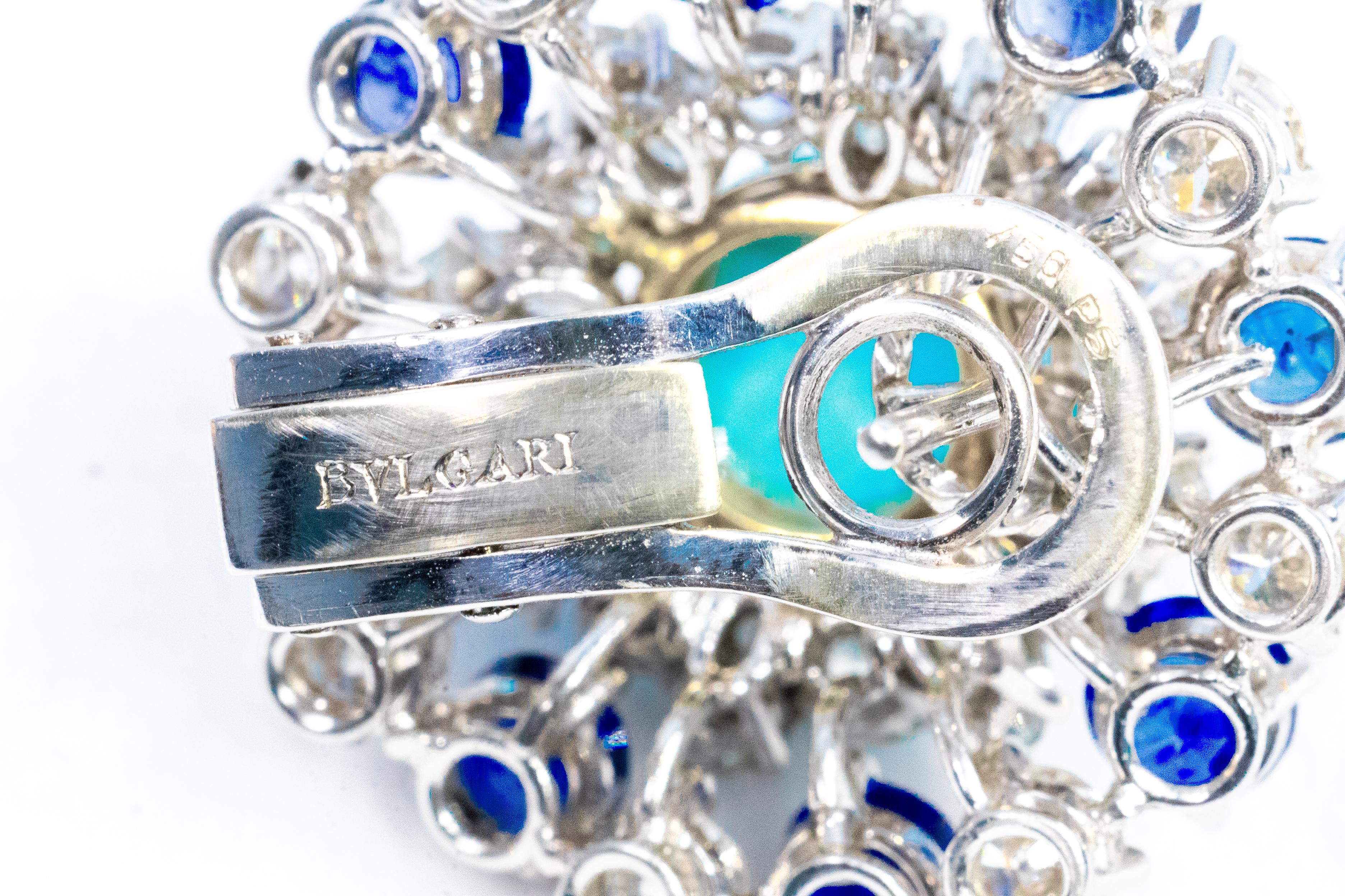 Bulgari Ohrringe mit Türkis, Saphir und Diamant (Moderne)