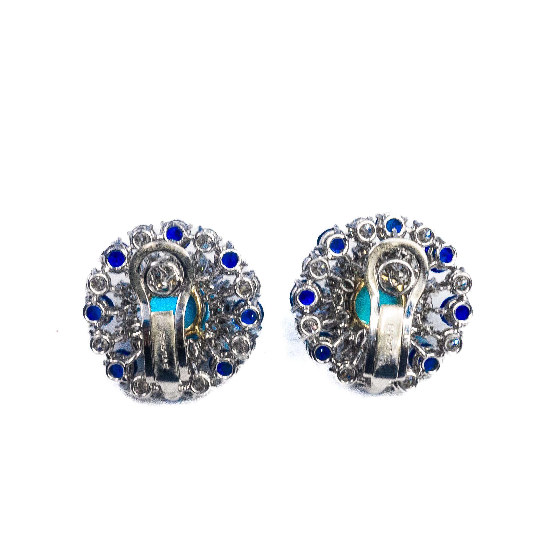 Bulgari Ohrringe mit Türkis, Saphir und Diamant (Rundschliff)