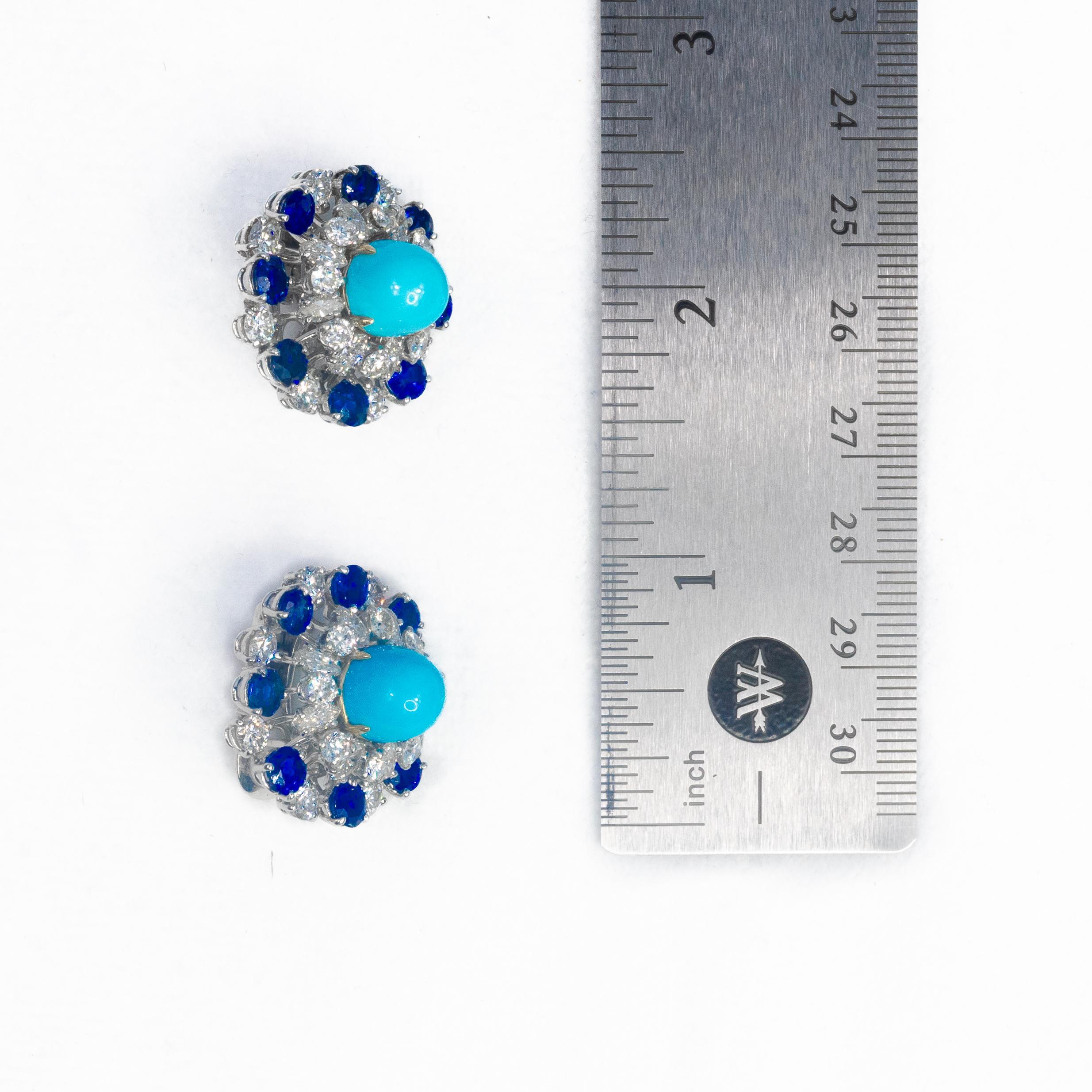 Bulgari Ohrringe mit Türkis, Saphir und Diamant im Zustand „Hervorragend“ in New York, NY