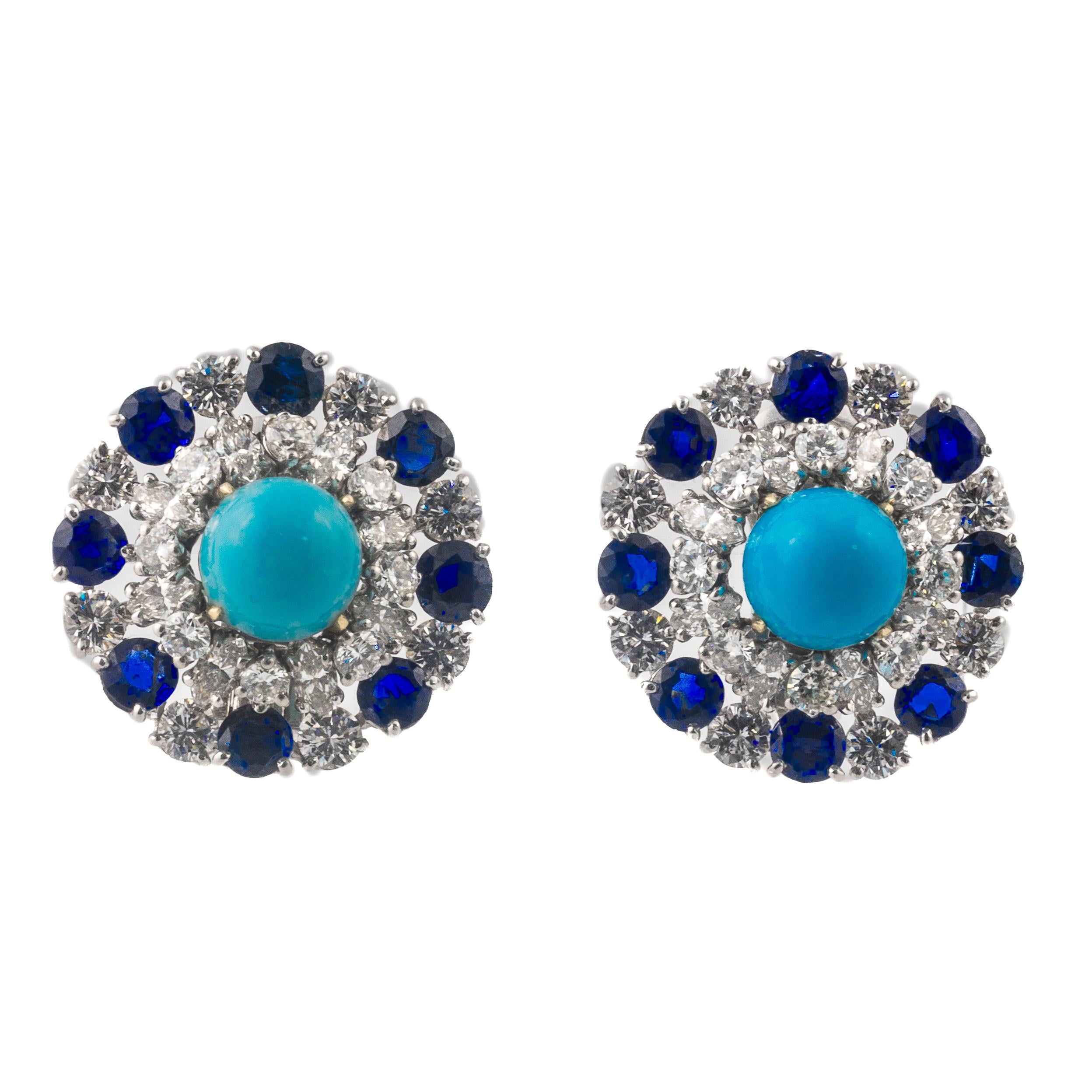 Bulgari Ohrringe mit Türkis, Saphir und Diamant Damen