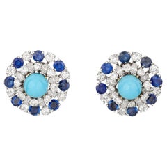 Bulgari Ohrringe mit Türkis, Saphir und Diamant