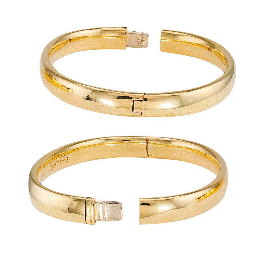 Modern Bulgari Twin Yellow Gold Hinged Bangle Bracelets